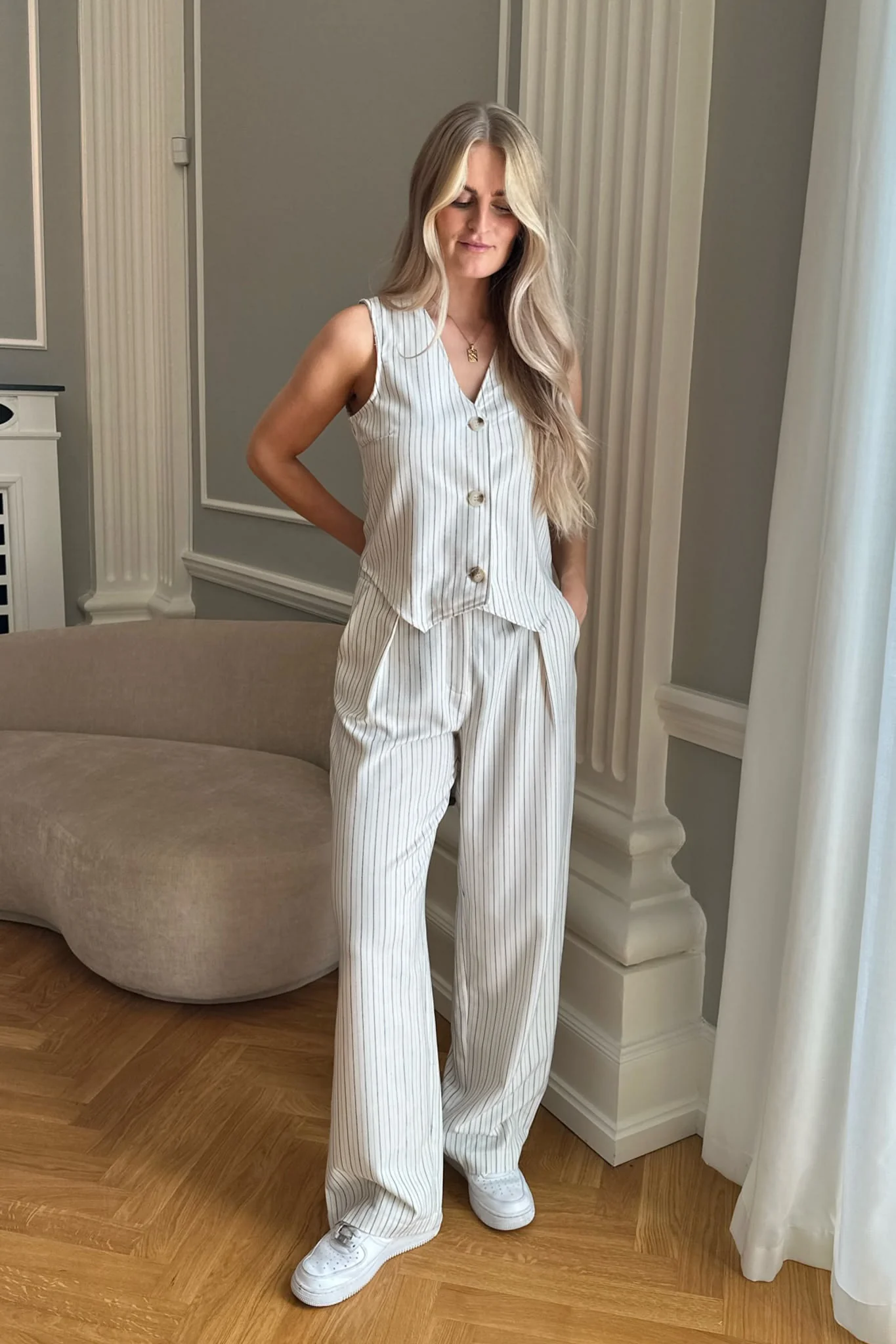 CelinaIC Vest - White/Black Pinstripe - Image 13