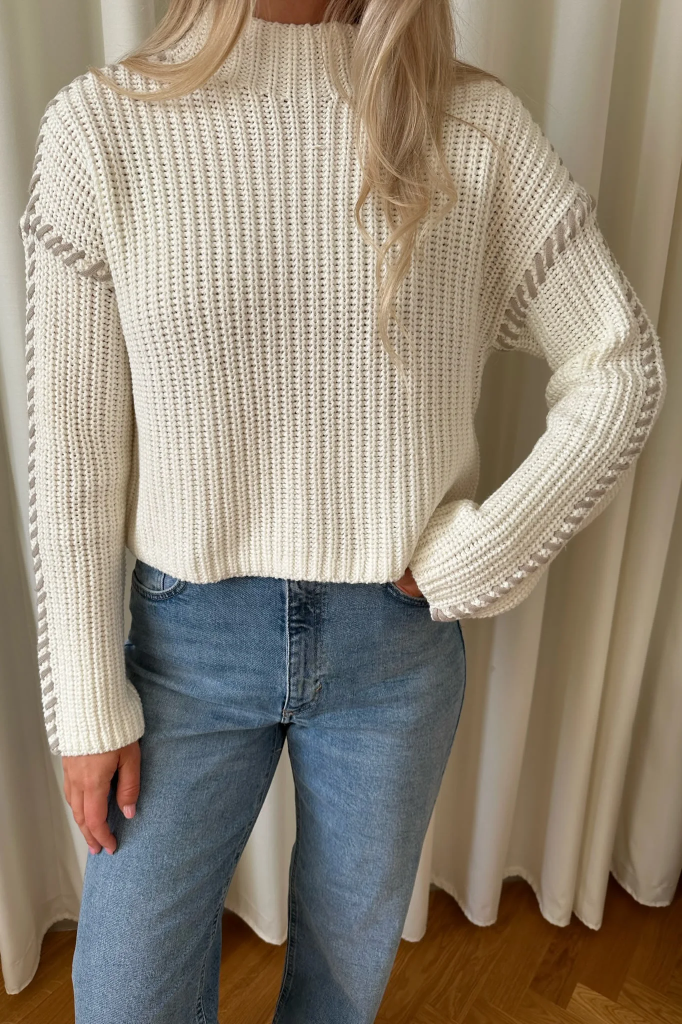 VMCream LS Funnelneck Pullover - Snow White With Silver Lining - Image 2