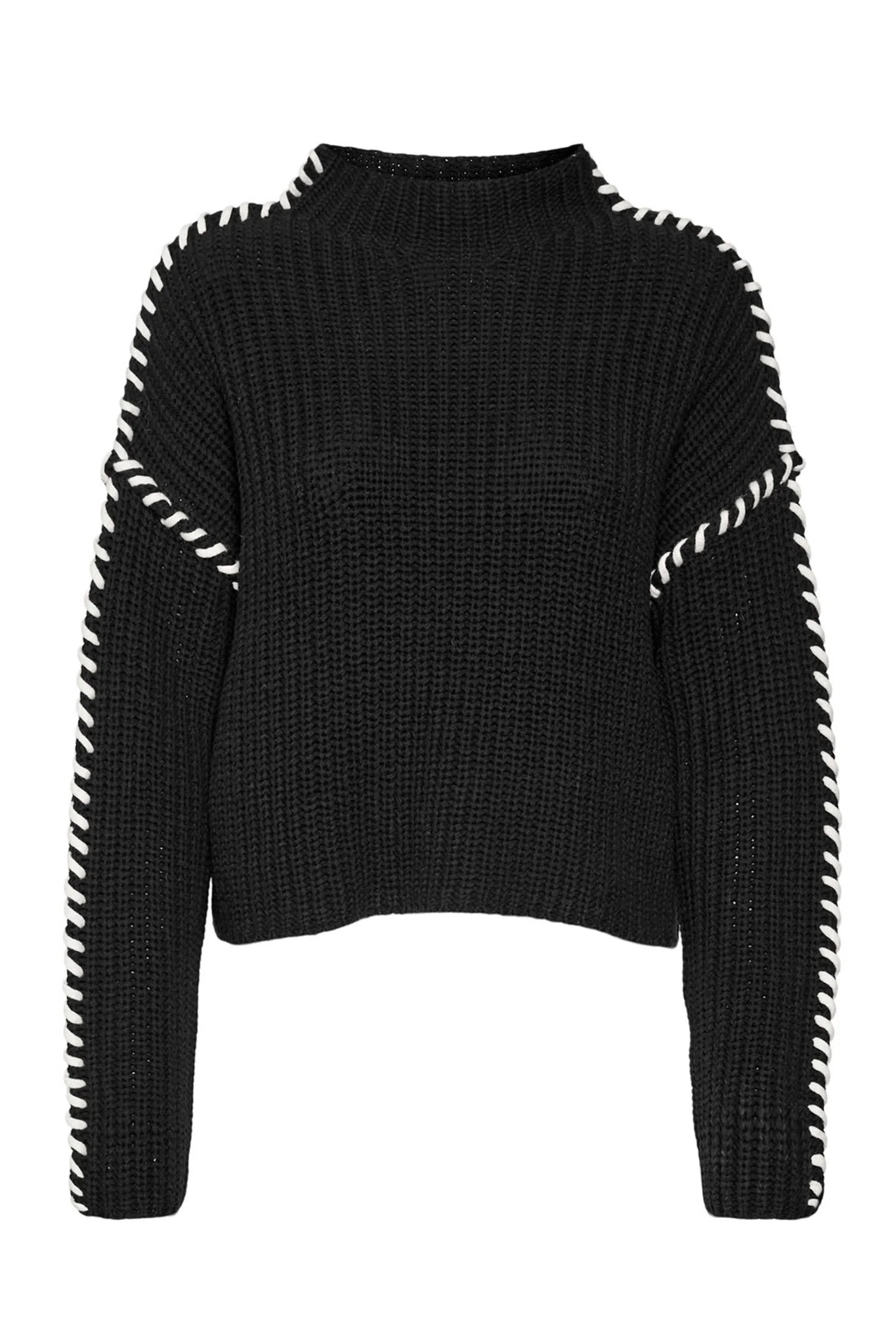 VMCream LS Funnelneck Pullover - Black With Snow White - Image 4