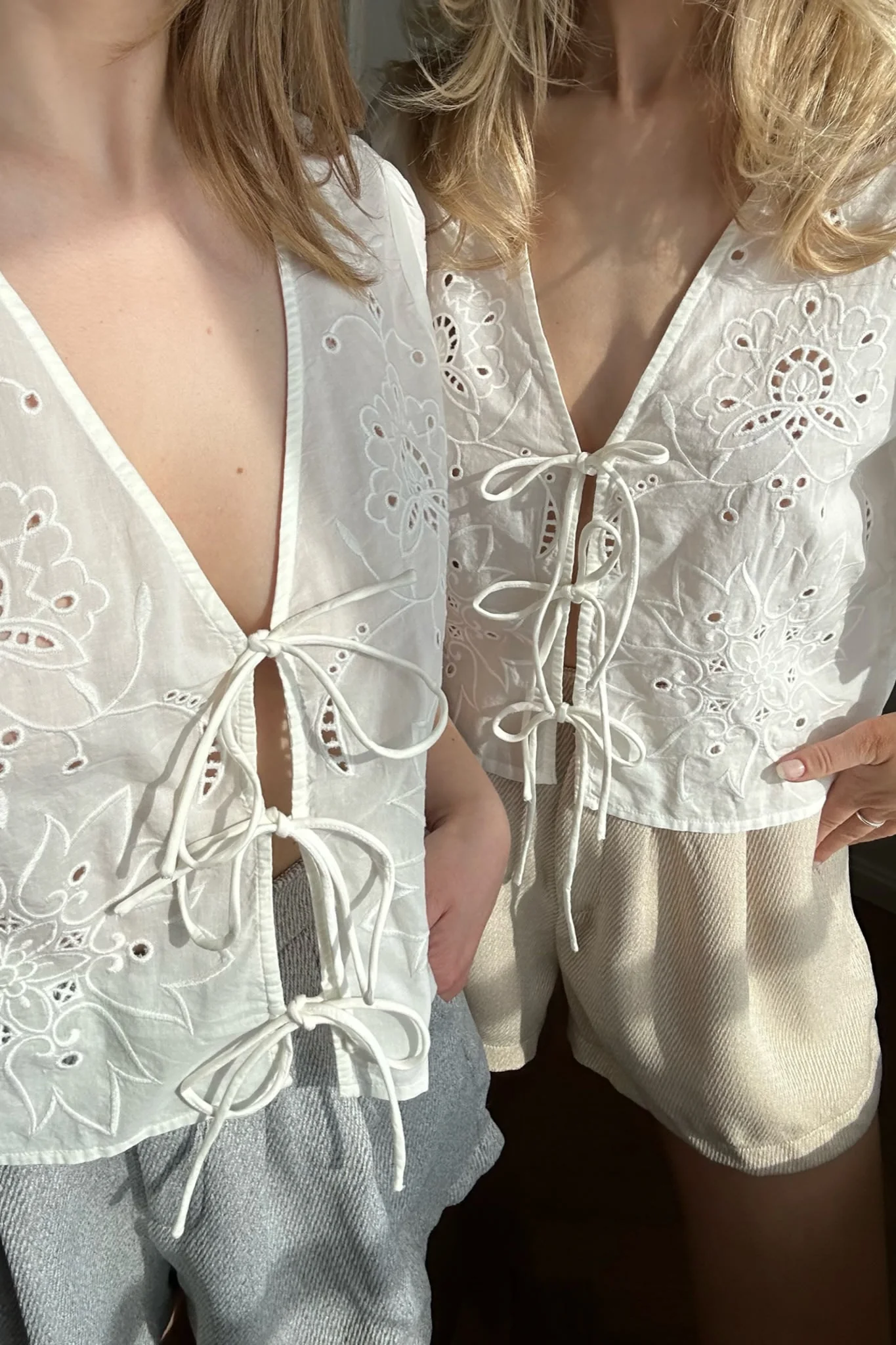 VMElena 2/4 Embroidery Short Top - Snow White - Image 4