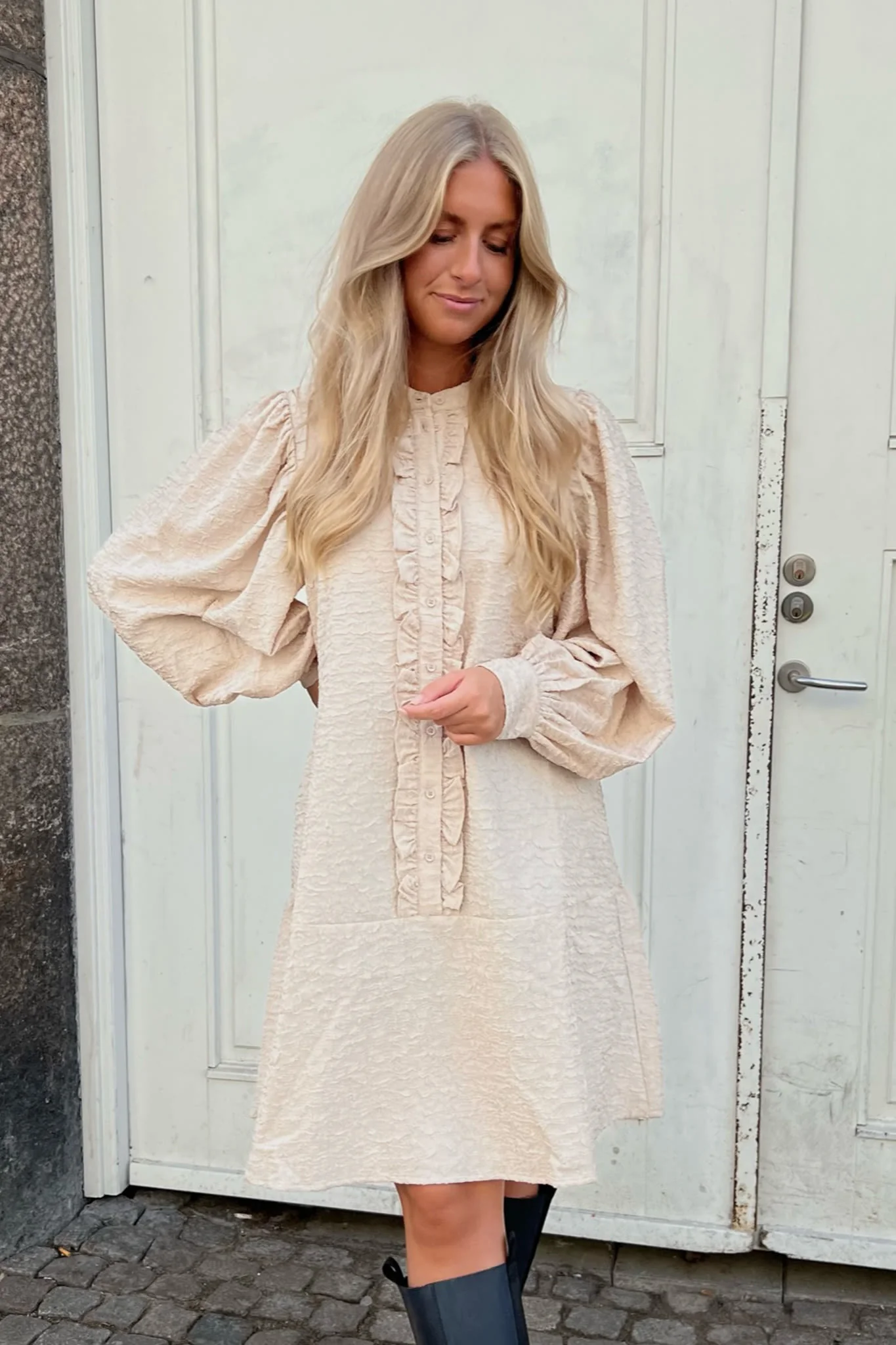 ElieIC Ruffle Dress - Light Beige - Image 2