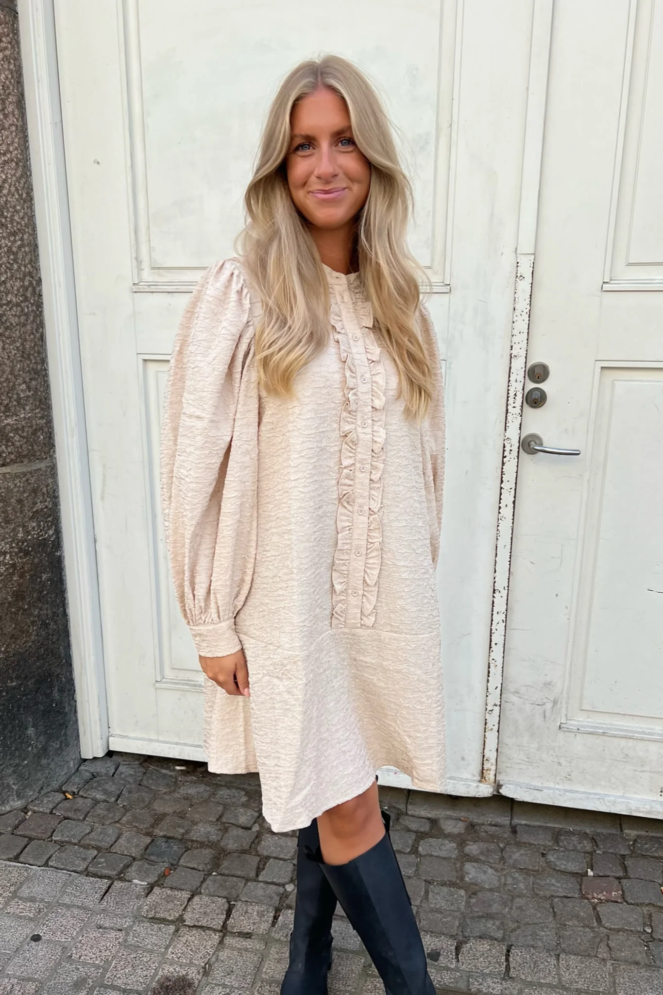 ElieIC Ruffle Dress - Light Beige - Image 3