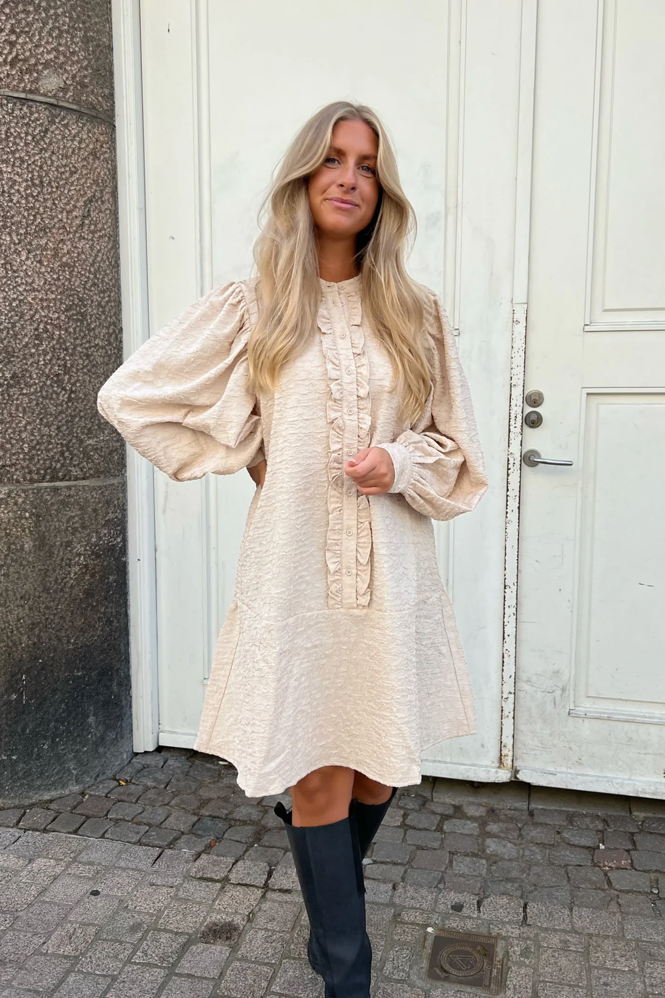 ElieIC Ruffle Dress - Light Beige - Image 4