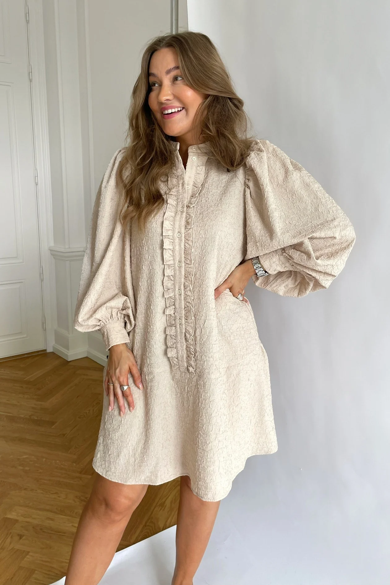ElieIC Ruffle Dress - Light Beige - Image 5