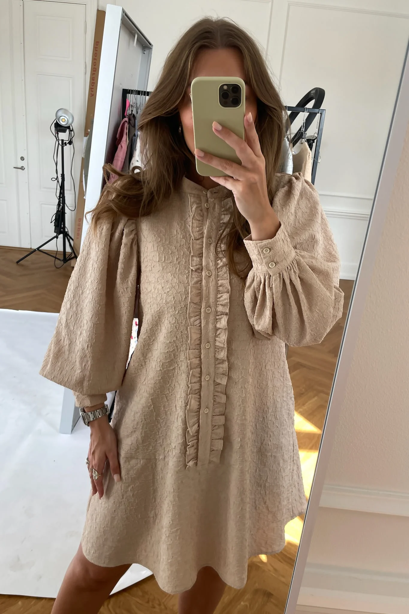 ElieIC Ruffle Dress - Light Beige - Image 6