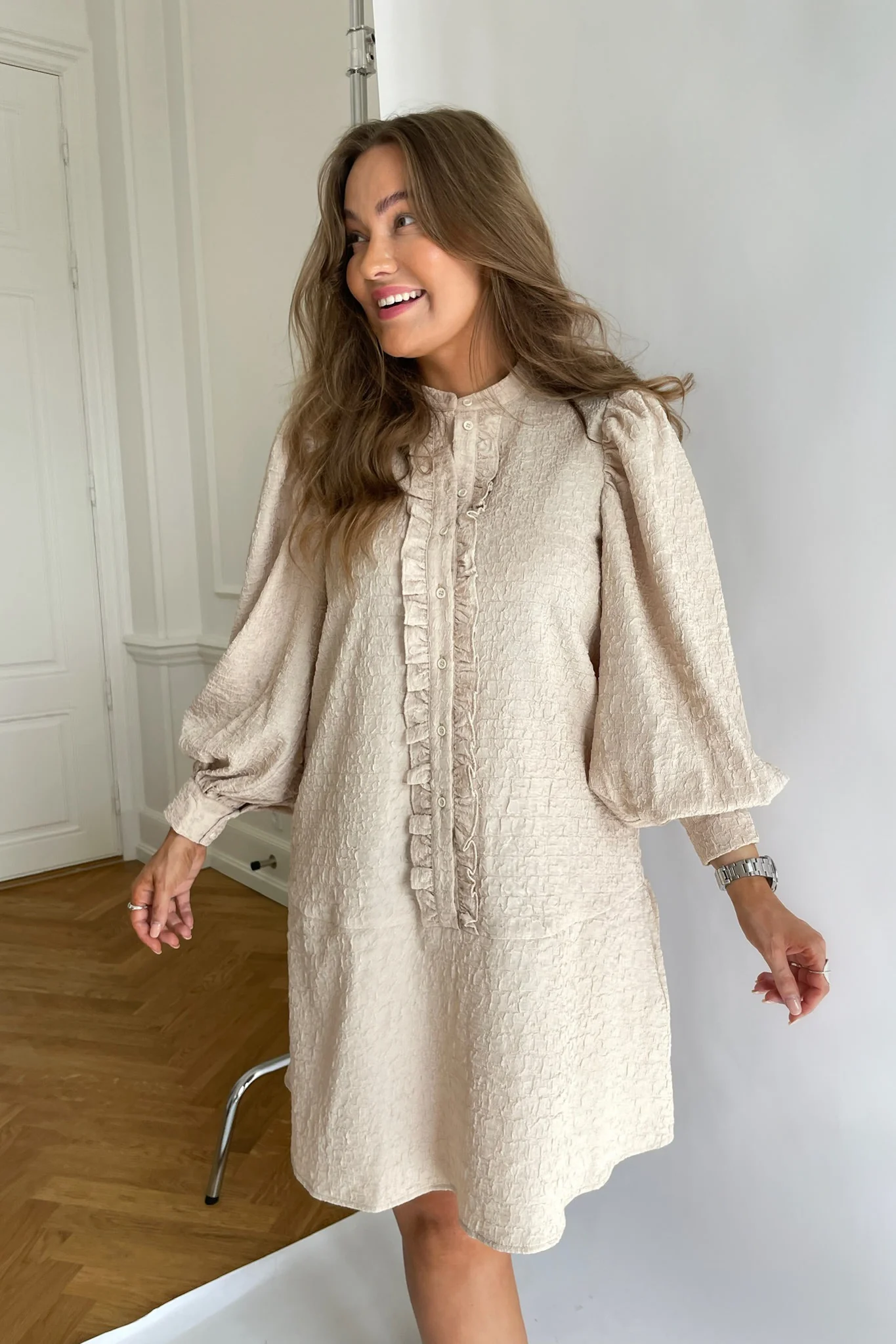 ElieIC Ruffle Dress - Light Beige - Image 8