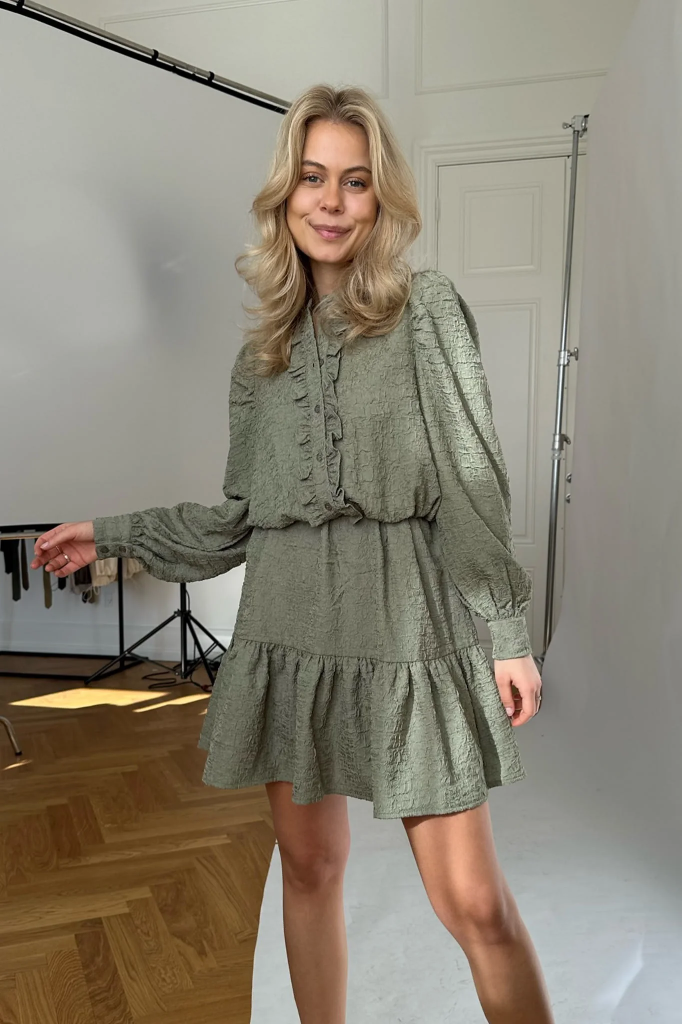 ElieaIC Ruffle Dress - Green - Image 3