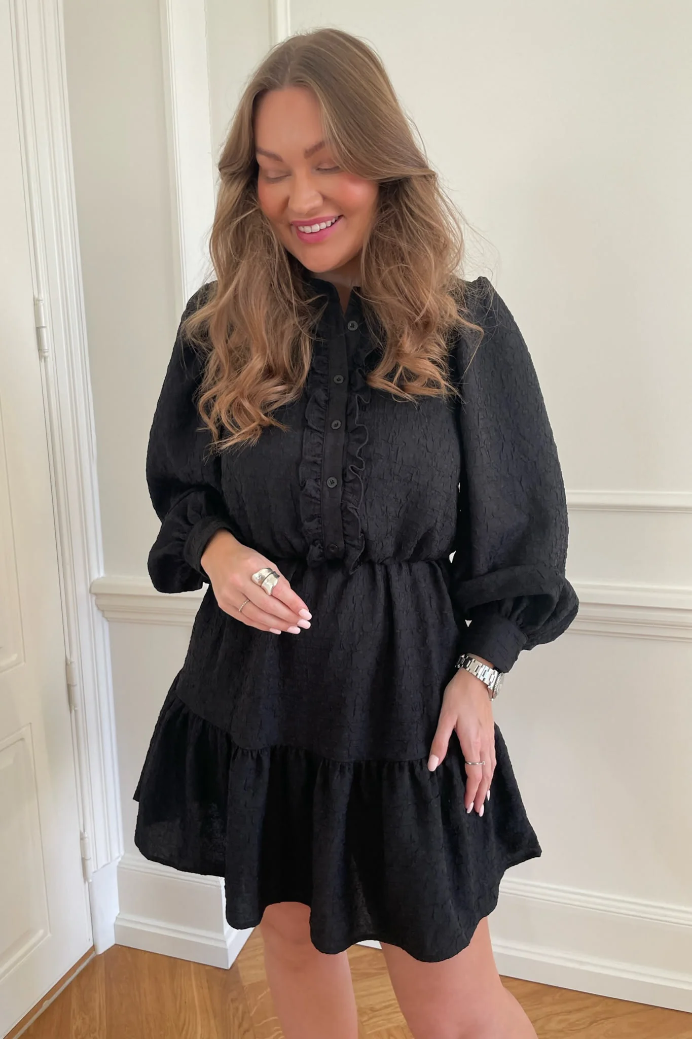 ElieaIC Ruffle Dress - Black - Image 3