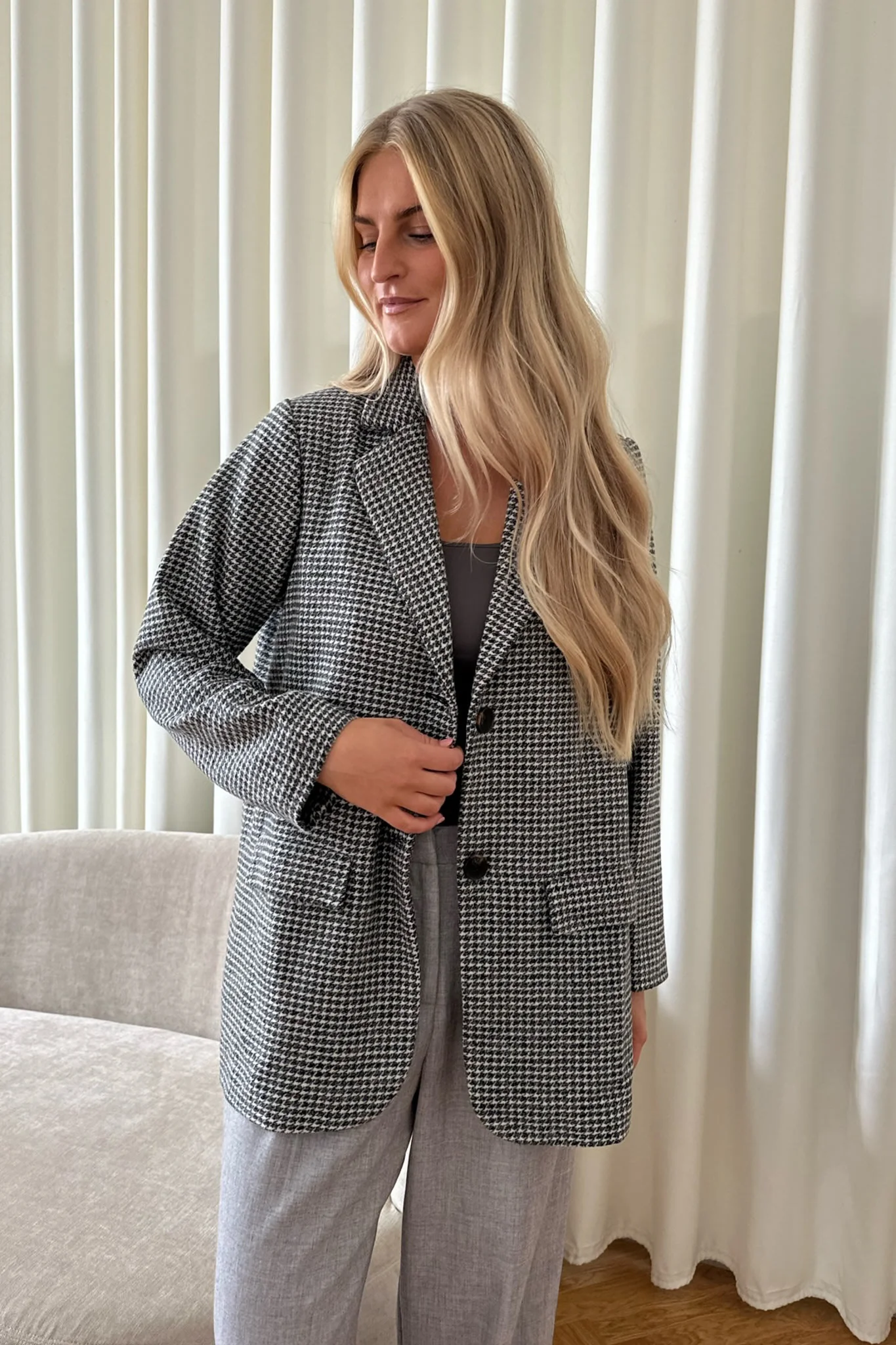 ElisaIC Blazer - Grey Beige Checks - Image 11