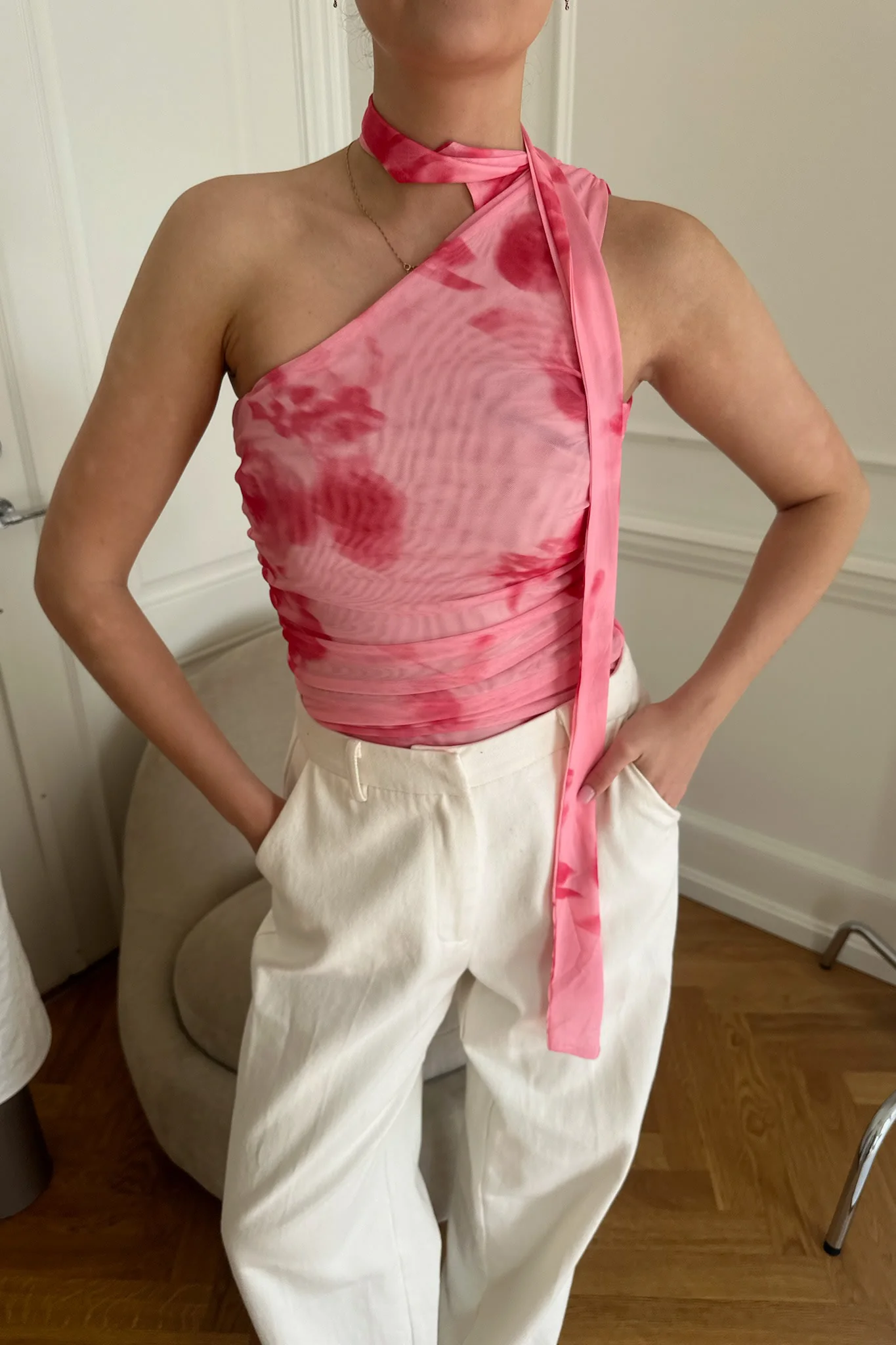 EllieIC Mesh Top - Abstract Pink Flower Print - Image 3