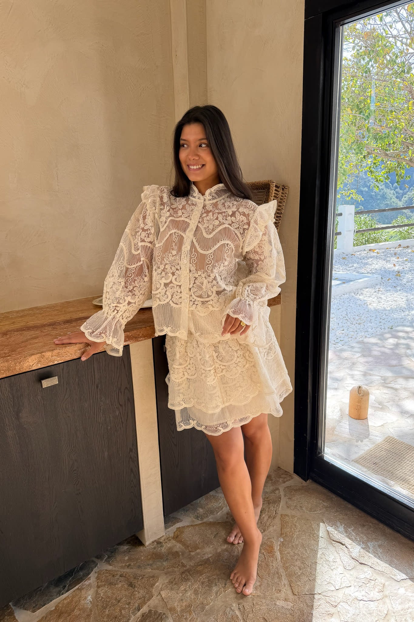 EllinoraIC Lace Mini Skirt - Off White - Image 2