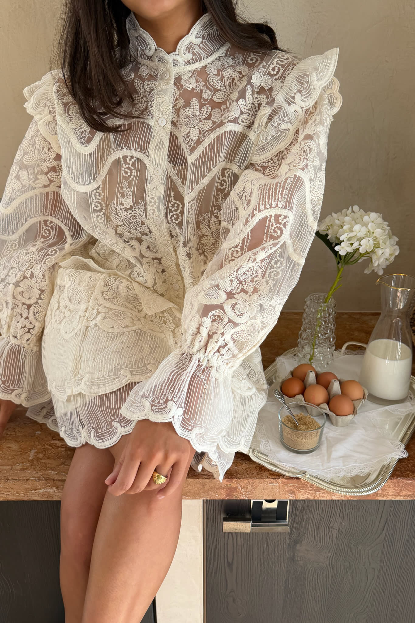 EllinoraIC Lace Mini Skirt - Off White - Image 6