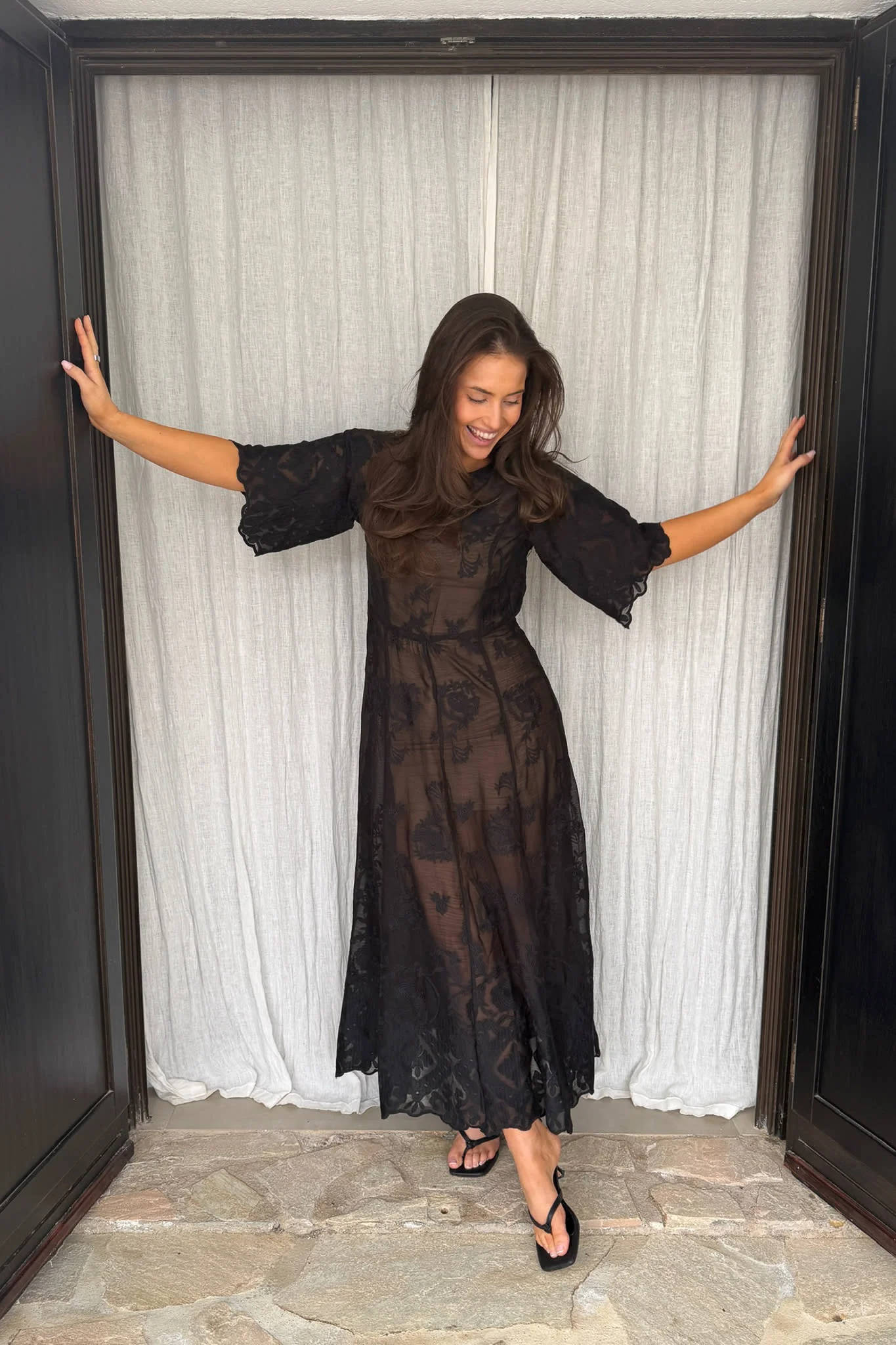 EllinorIC Lace Long Dress - Vintage Black - Image 7