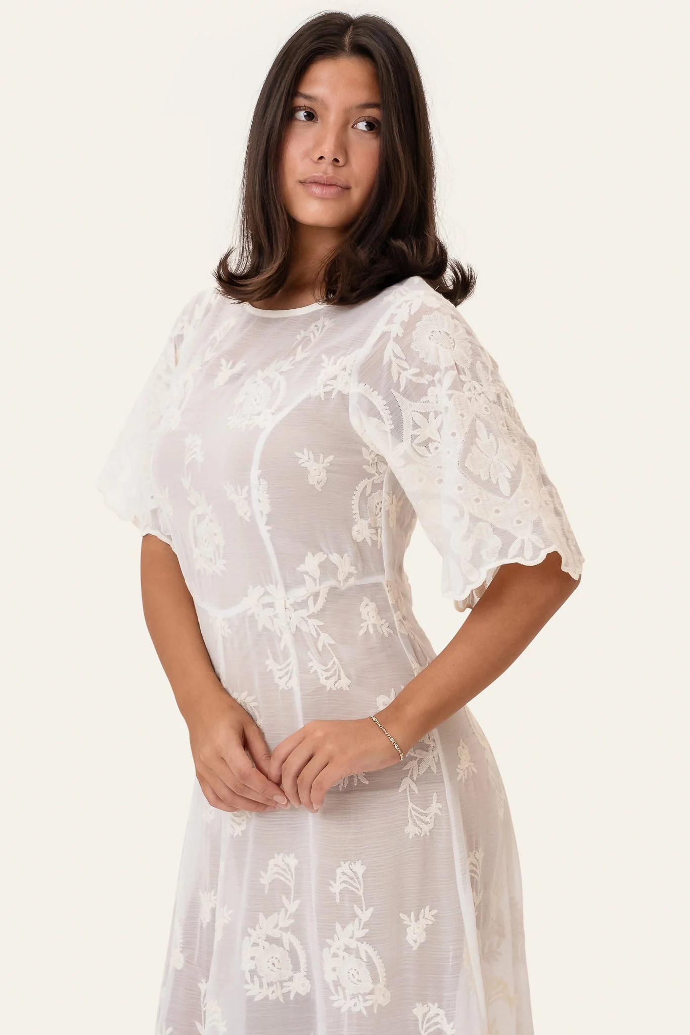 EllinorIC Lace Long Dress - Vintage White - Image 5