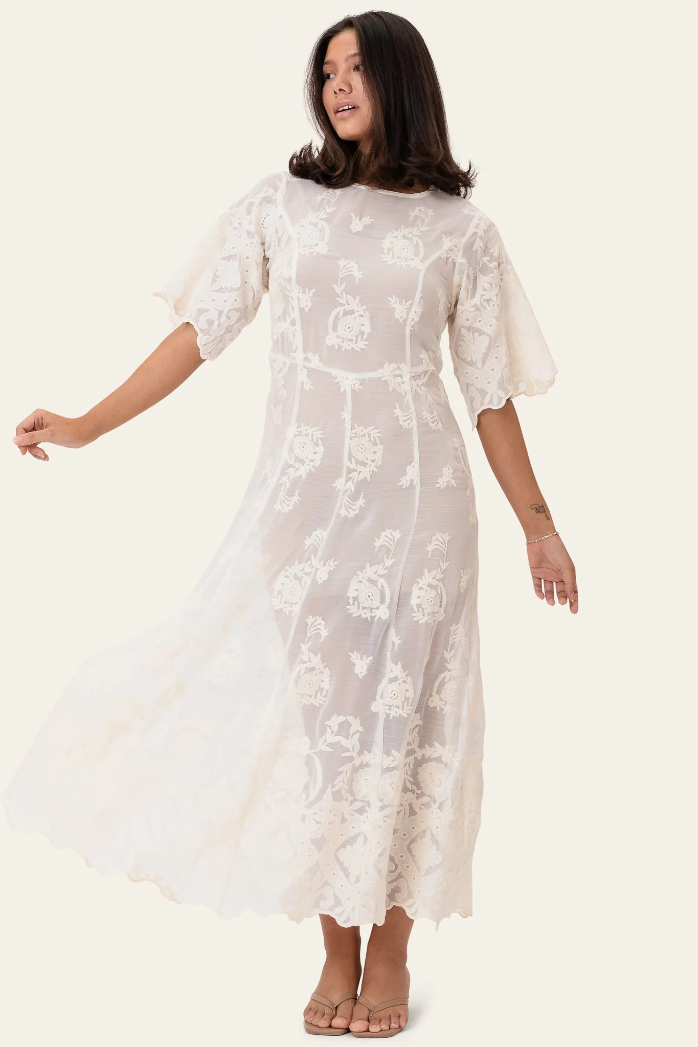 EllinorIC Lace Long Dress - Vintage White - Image 6