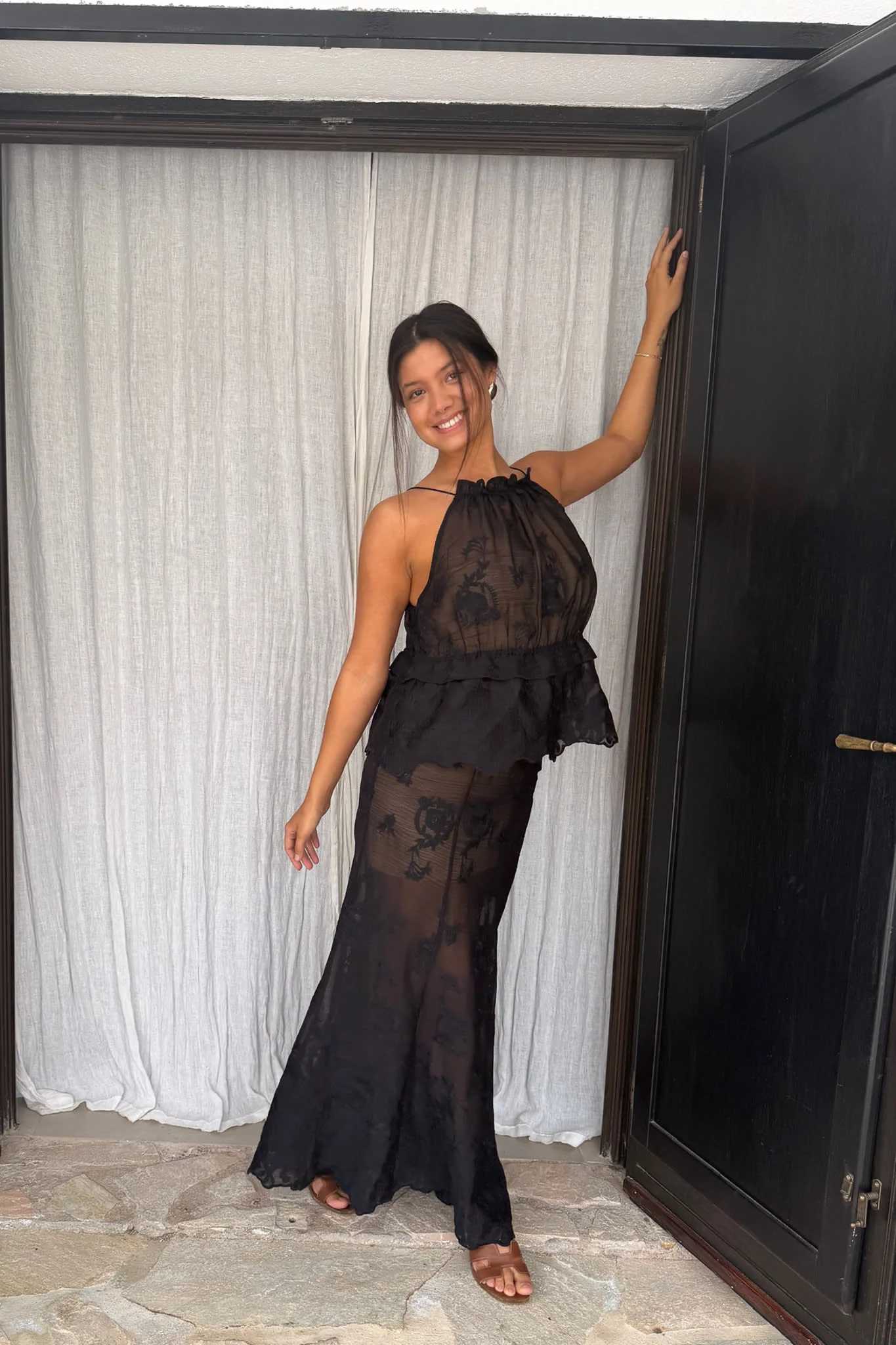 EllinorIC Lace Maxi Skirt - Vintage Black - Image 5
