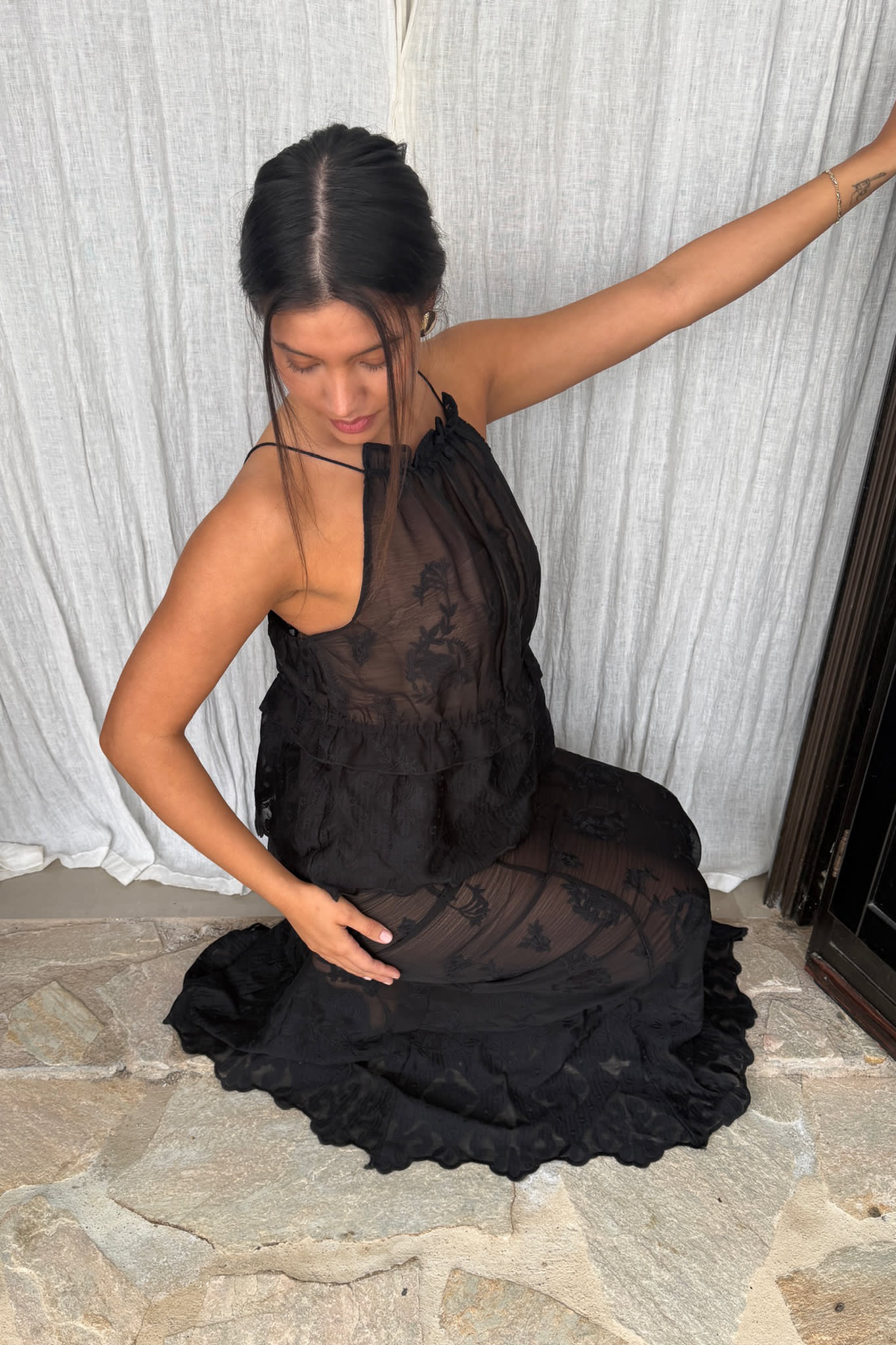 EllinorIC Lace Maxi Skirt - Vintage Black - Image 7