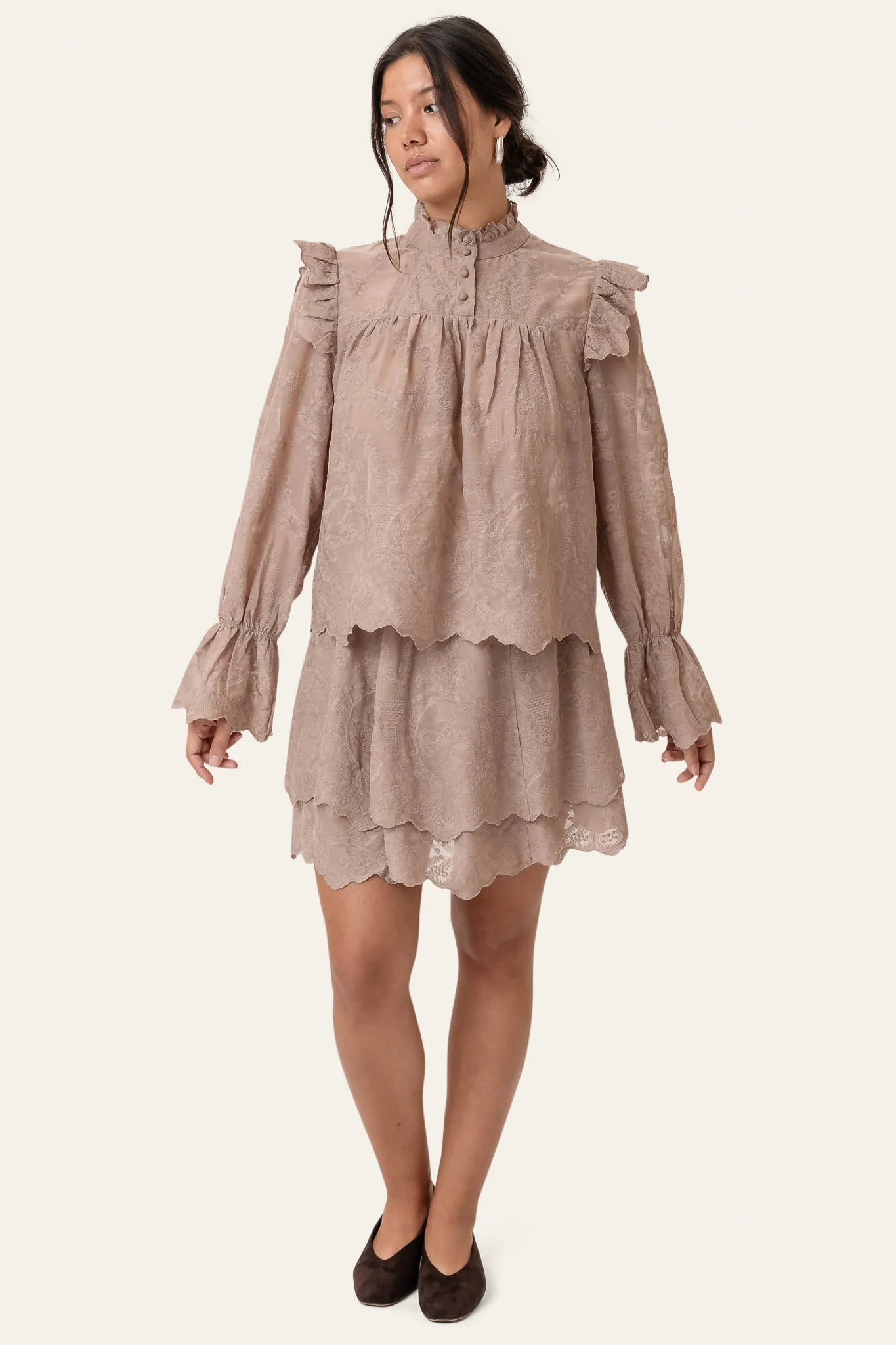 EllinorIC Lace Mini Skirt - Vintage Light Brown - Image 2