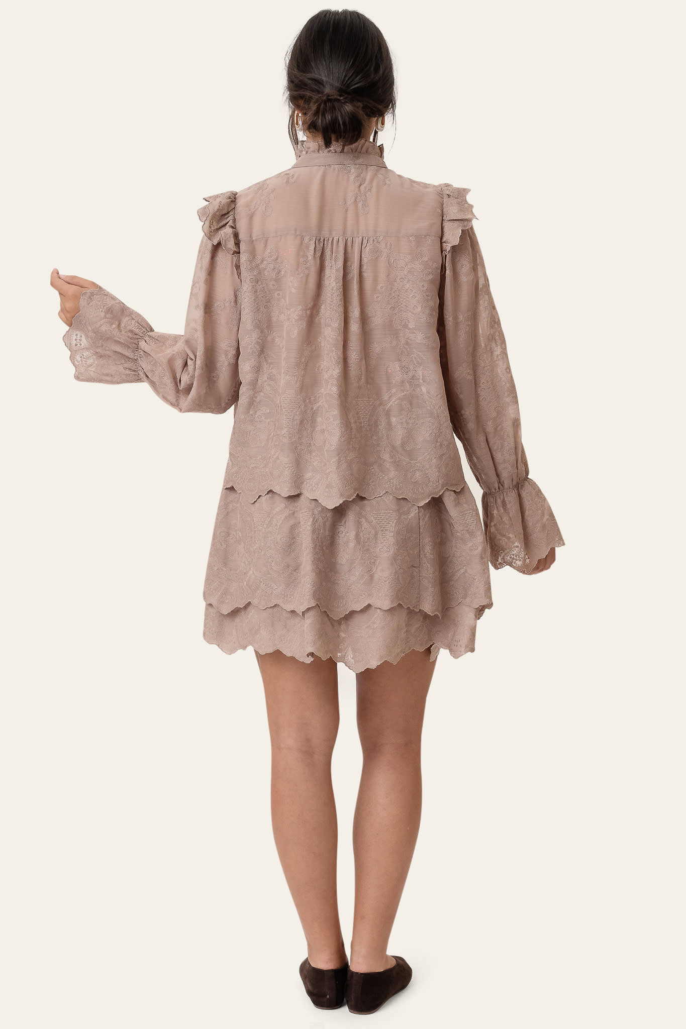 EllinorIC Lace Mini Skirt - Vintage Light Brown - Image 3