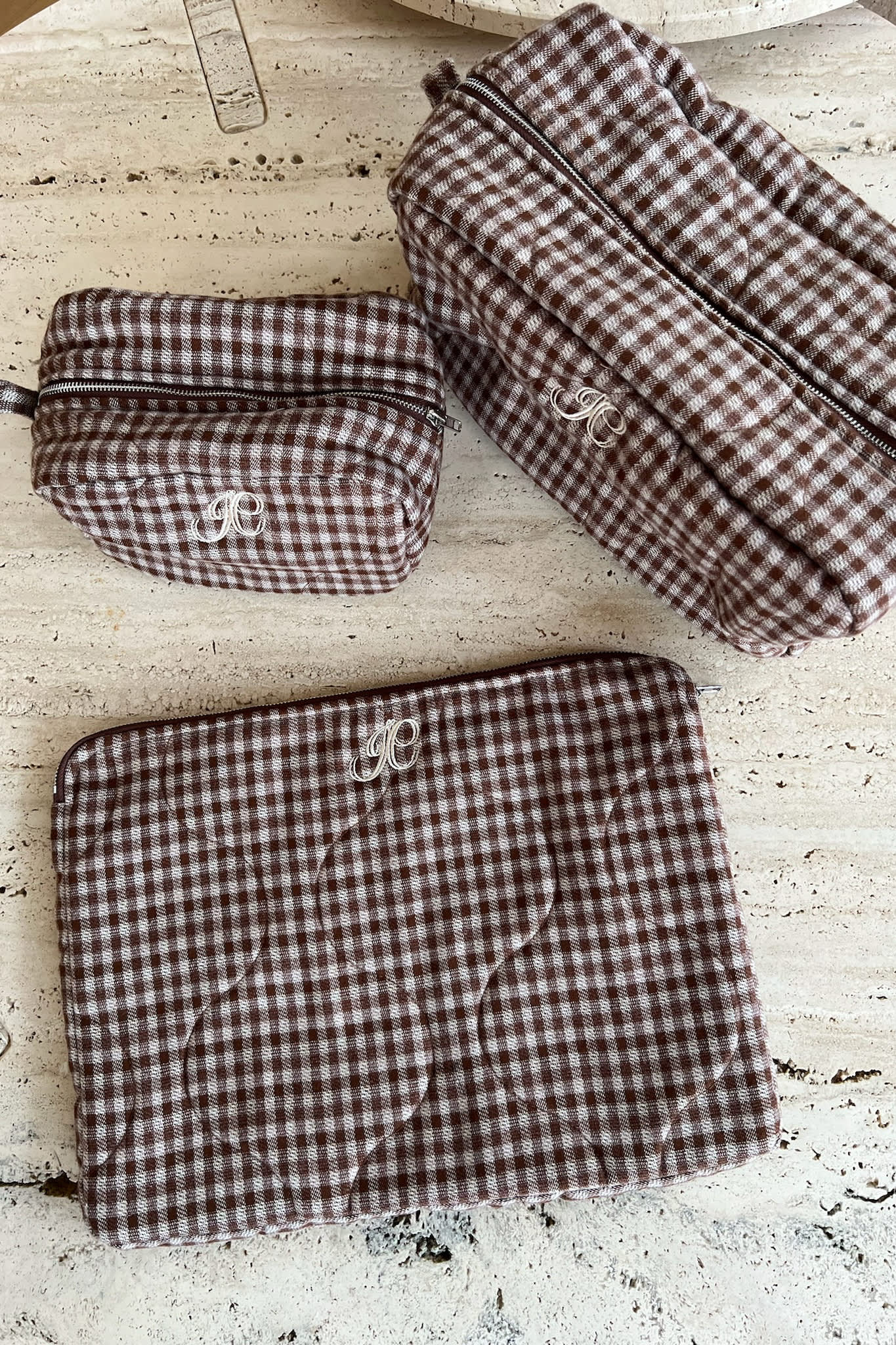 EmilieIC Cosmetic Bag - Brown Checks - Image 3
