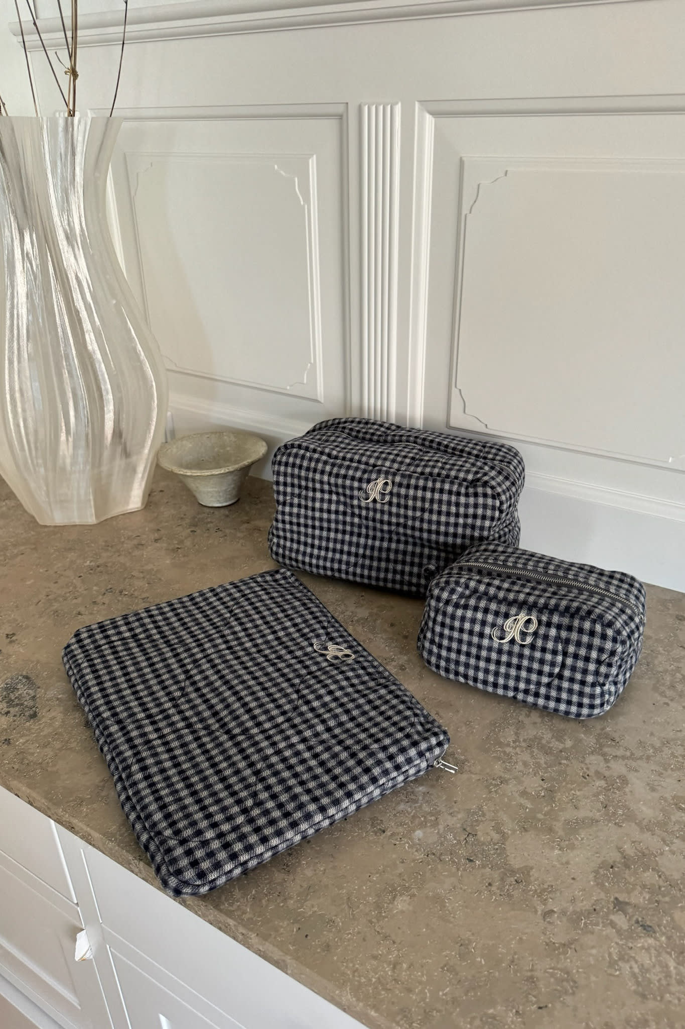 EmilieIC Cosmetic Bag - Navy Checks - Image 3