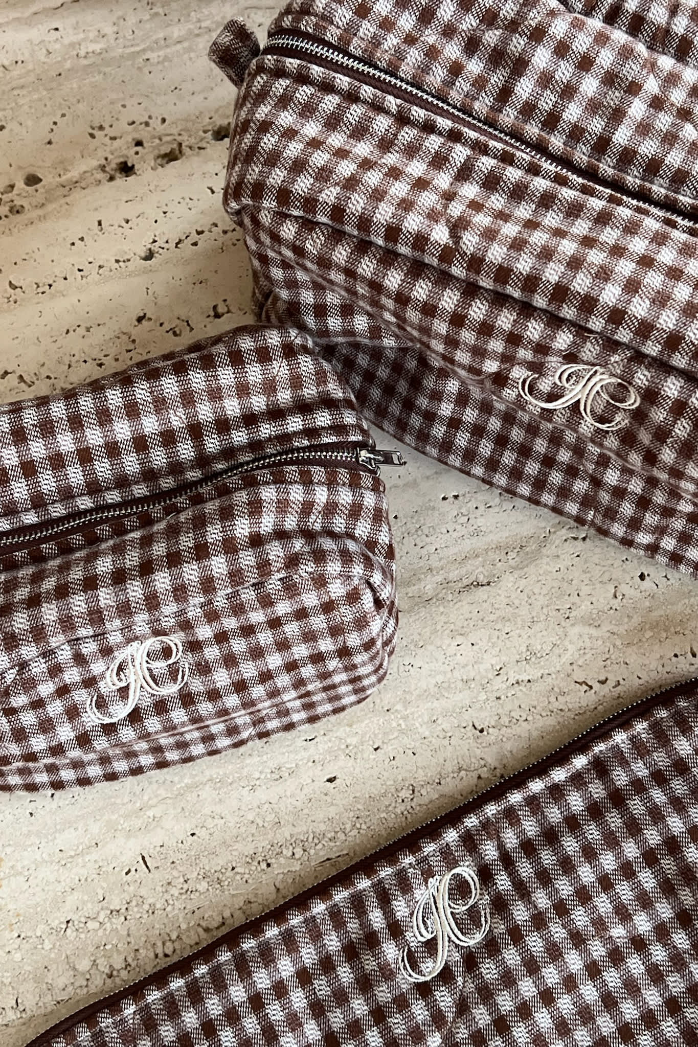 EmilieIC Mini Cosmetic Bag - Brown Checks - Image 3