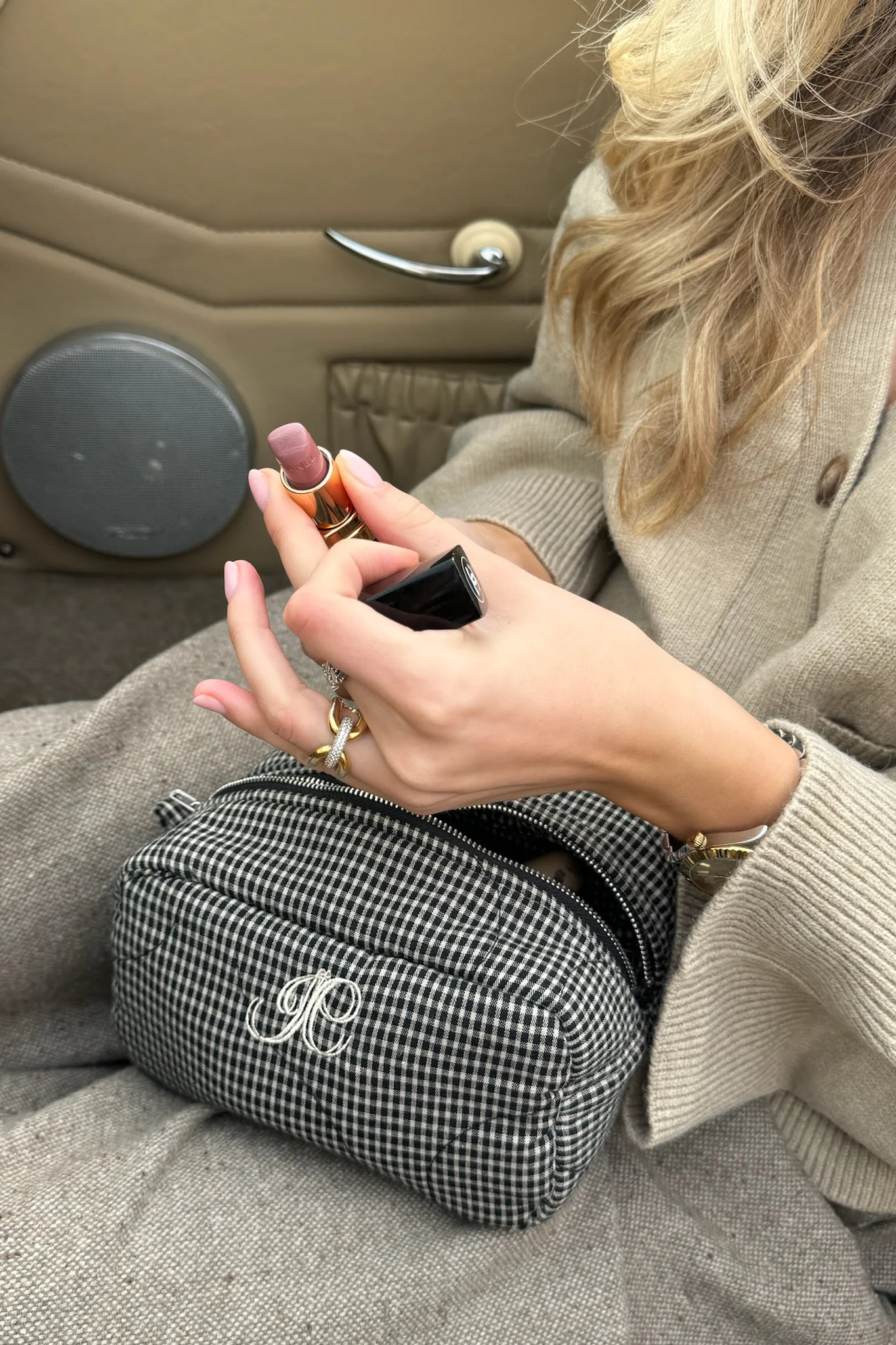 EmilieIC Mini Cosmetic Bag - Black Checks - Image 5