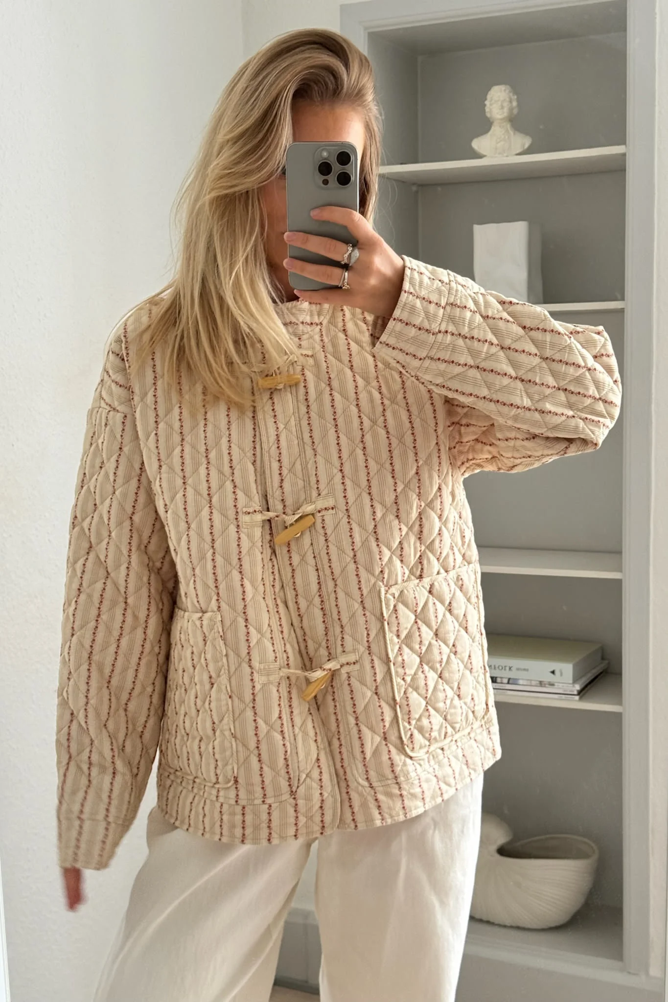 EmmaIC Quilted Jacket - Beige Red Flower Stripe - Image 11