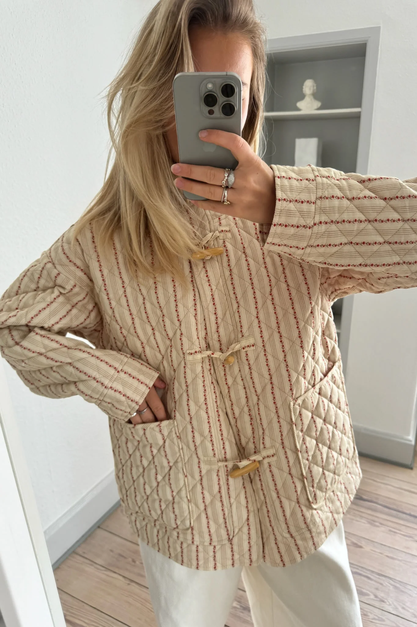 EmmaIC Quilted Jacket - Beige Red Flower Stripe - Image 12