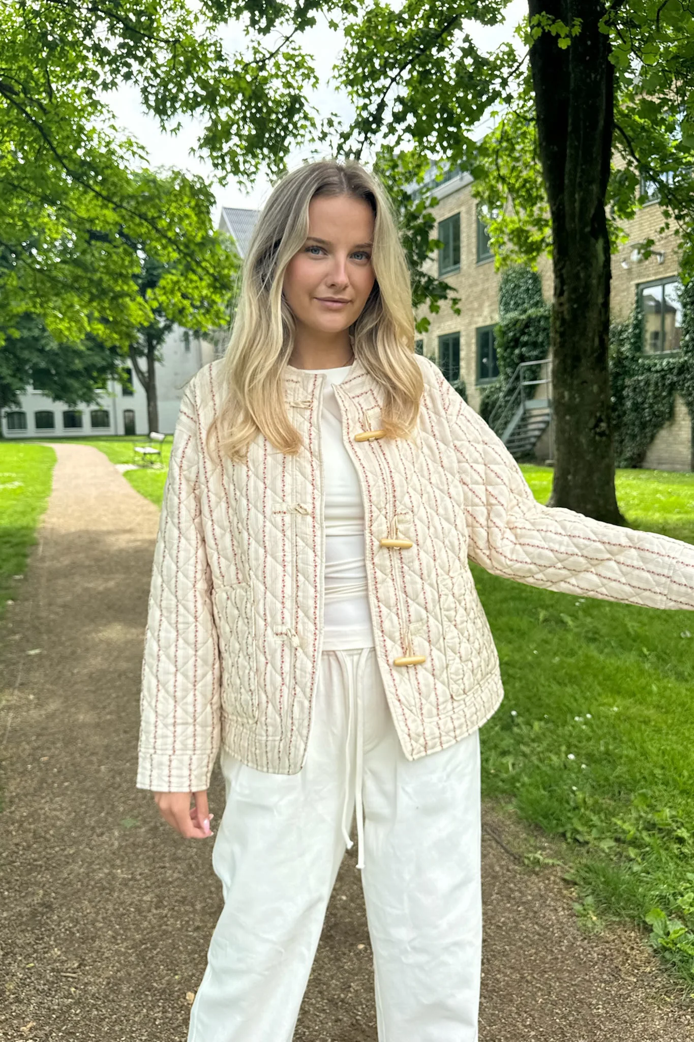 EmmaIC Quilted Jacket - Beige Red Flower Stripe - Image 9