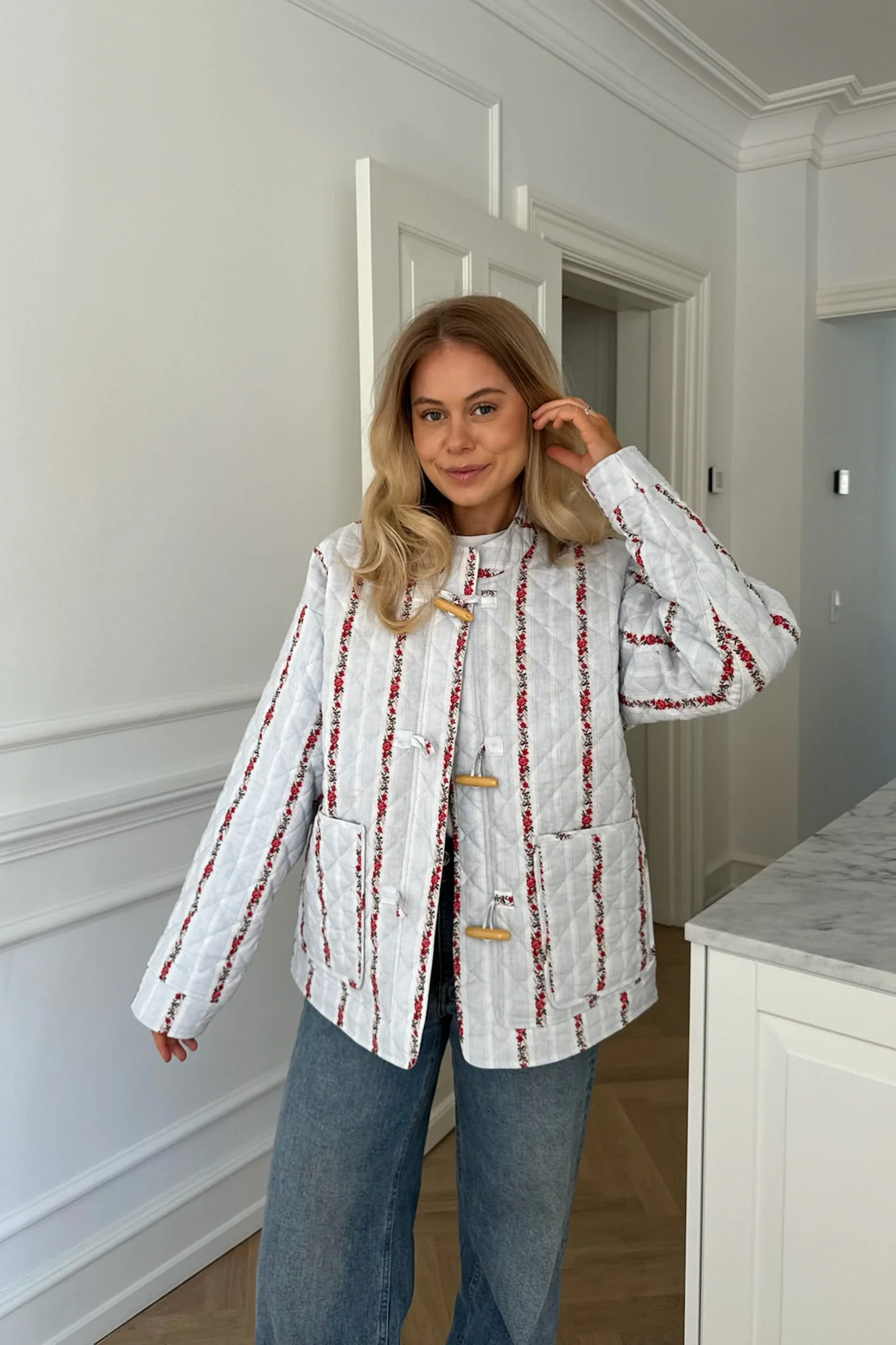 EmmaIC Quilted Jacket - Blue Red Flower Stripe - Image 10