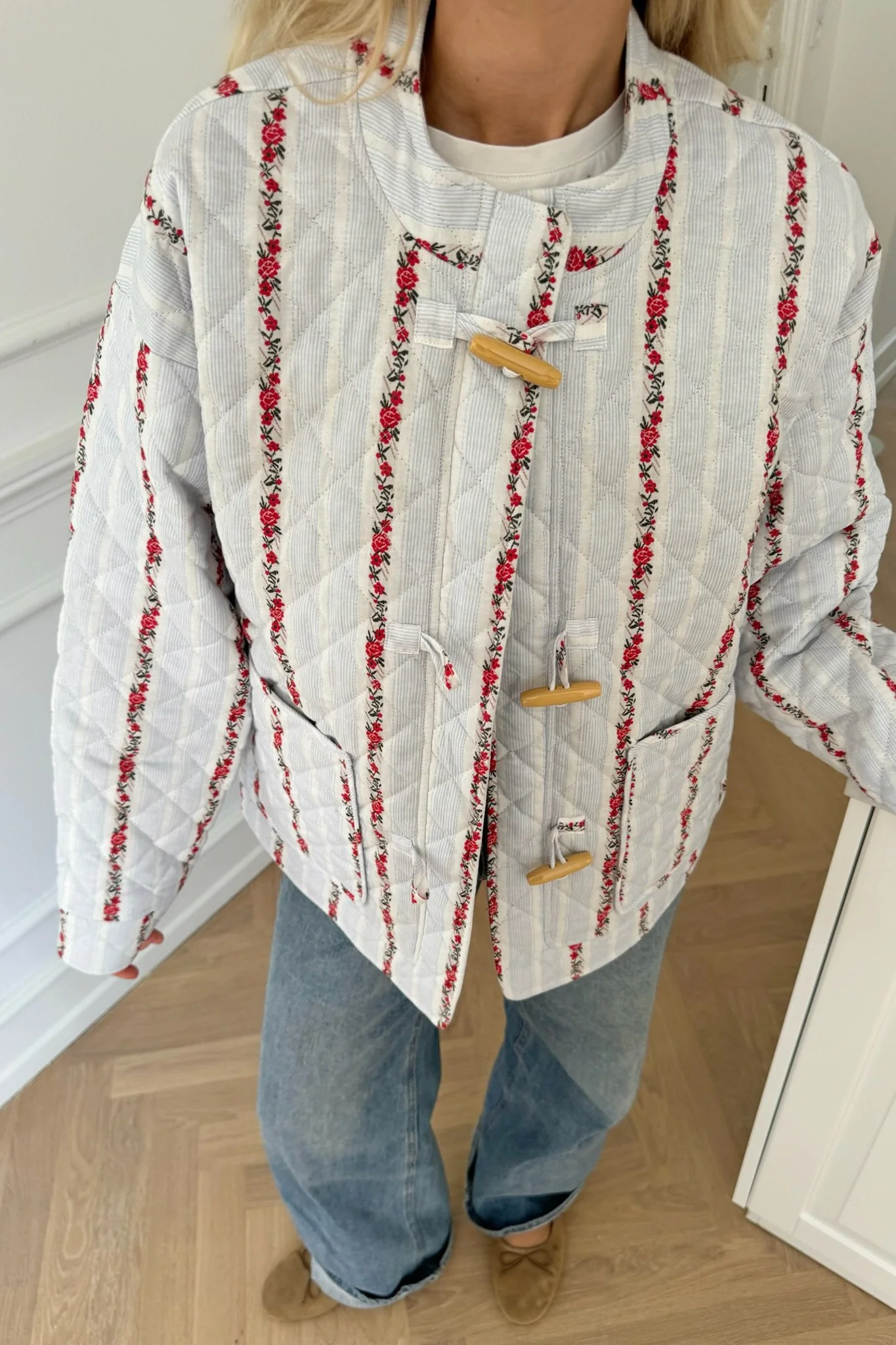 EmmaIC Quilted Jacket - Blue Red Flower Stripe - Image 13