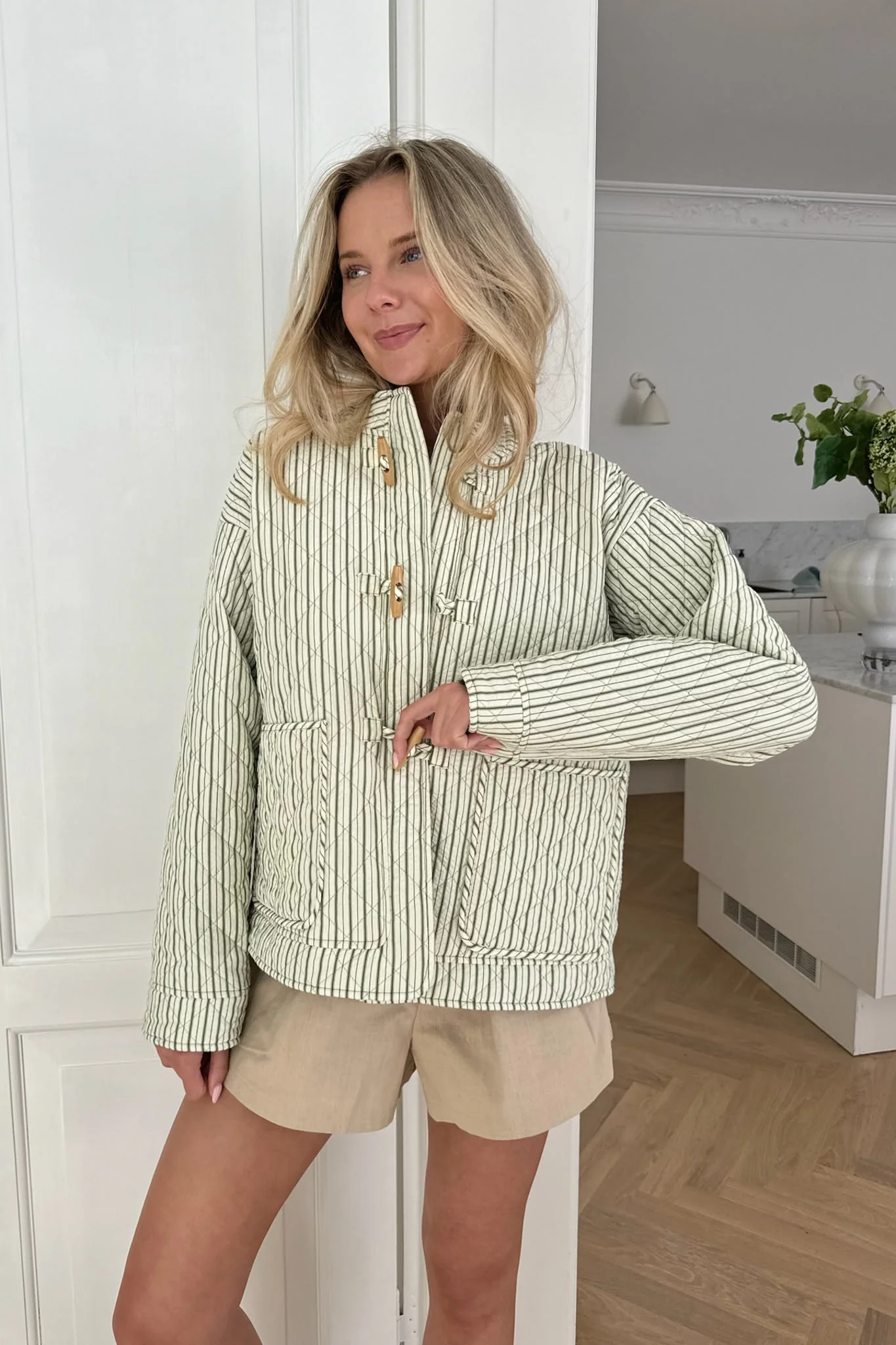 EmmaIC Quilted Jacket - Green Stripe - Image 12