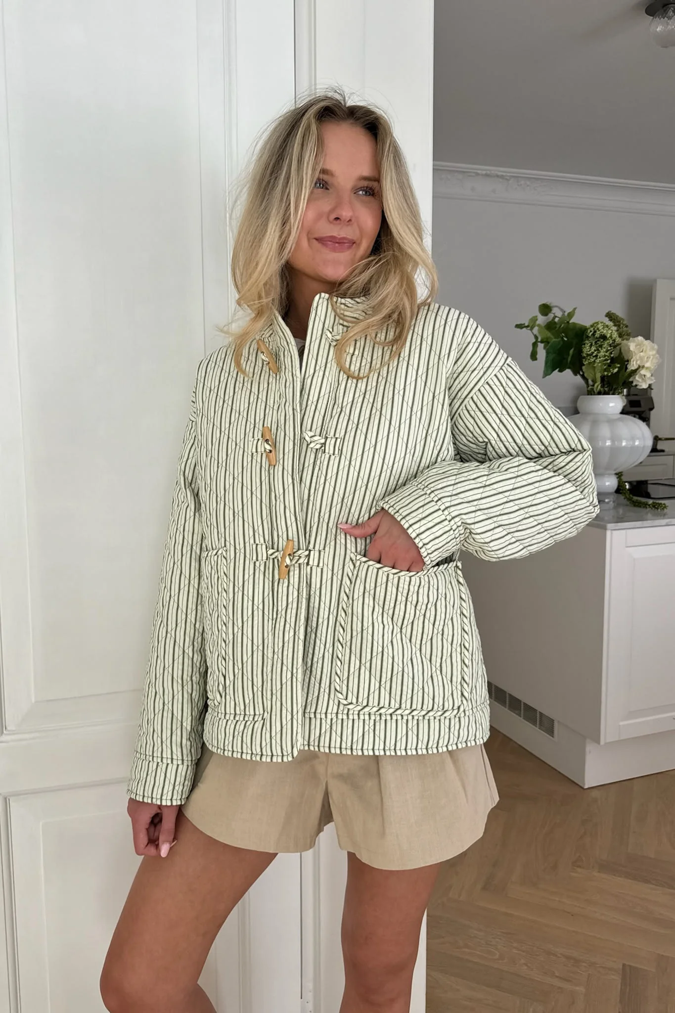 EmmaIC Quilted Jacket - Green Stripe - Image 13