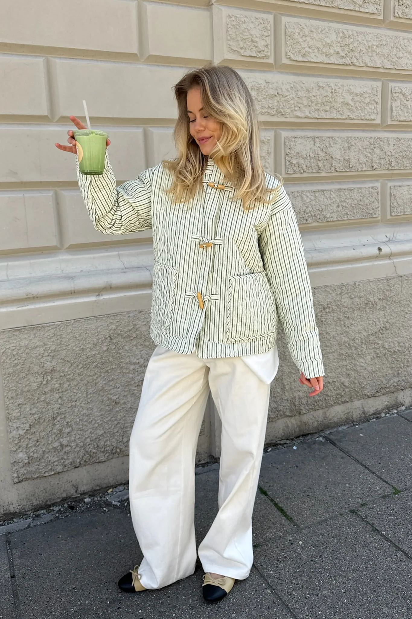 EmmaIC Quilted Jacket - Green Stripe - Image 3