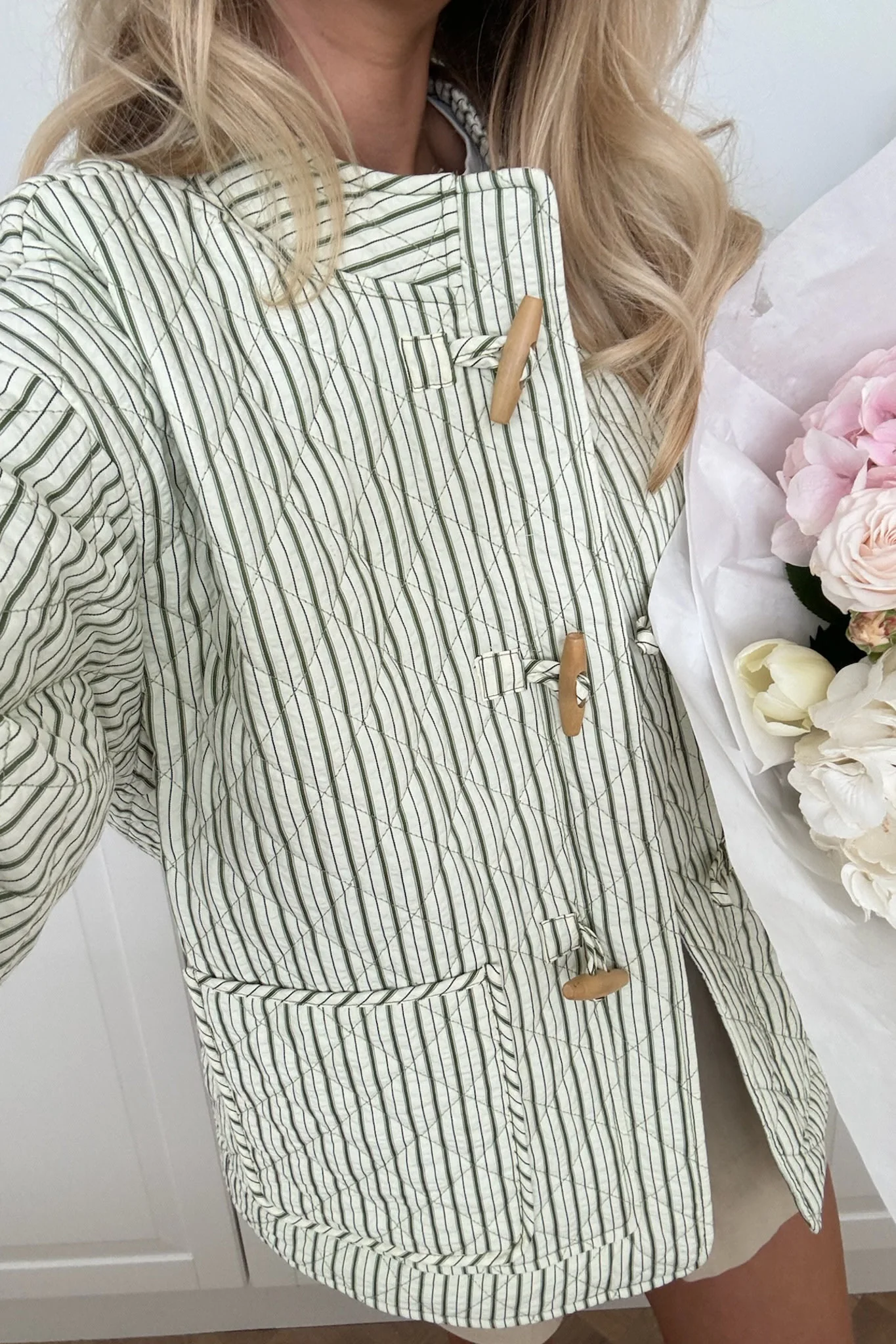 EmmaIC Quilted Jacket - Green Stripe - Image 6