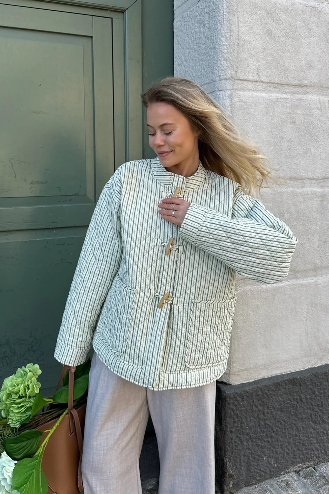 EmmaIC Quilted Jacket - Green Stripe - Image 9