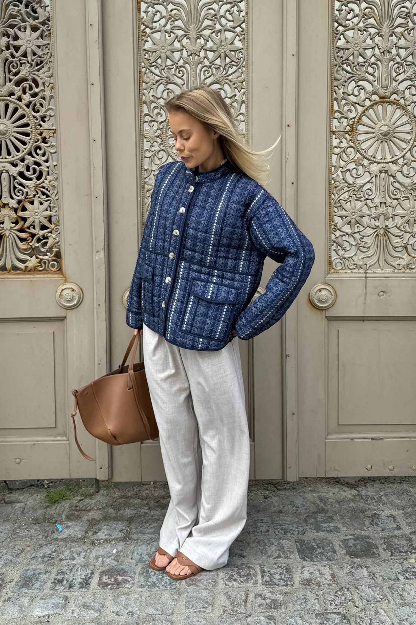 EmmyIC Quilted Jacket - Navy Flower Print - Image 2