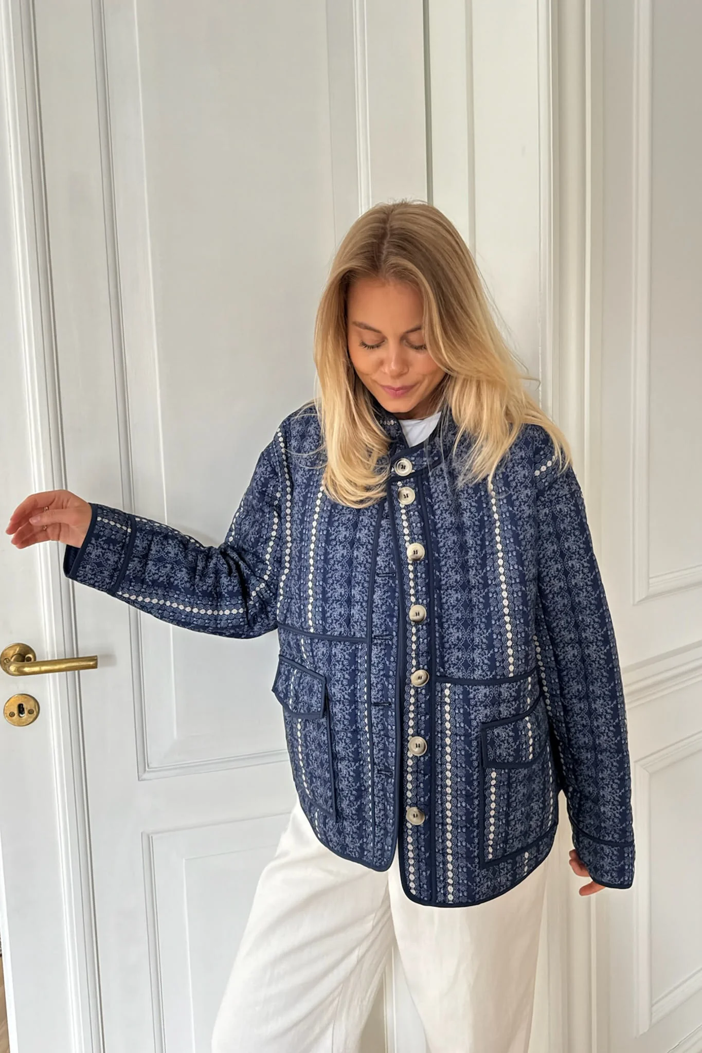 EmmyIC Quilted Jacket - Navy Flower Print - Image 6