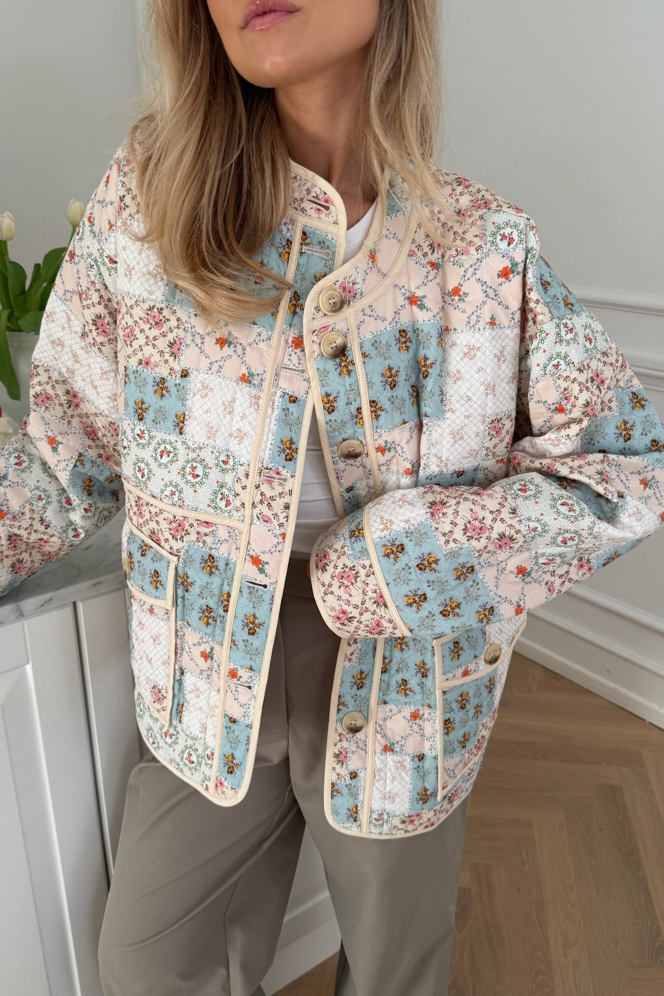 EmmyIC Quilted Jacket - Blue Multicolor Flower Print - Image 2