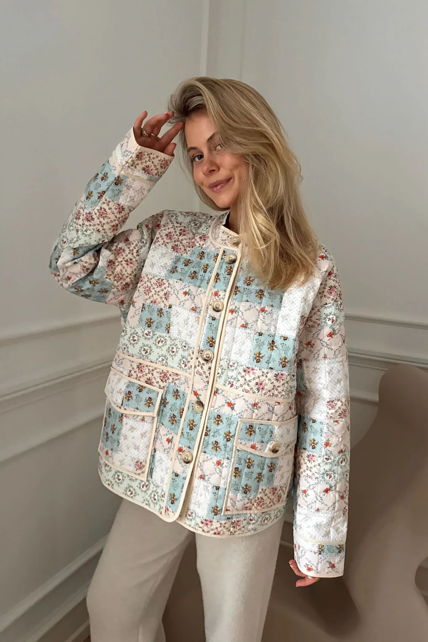 EmmyIC Quilted Jacket - Blue Multicolor Flower Print - Image 5