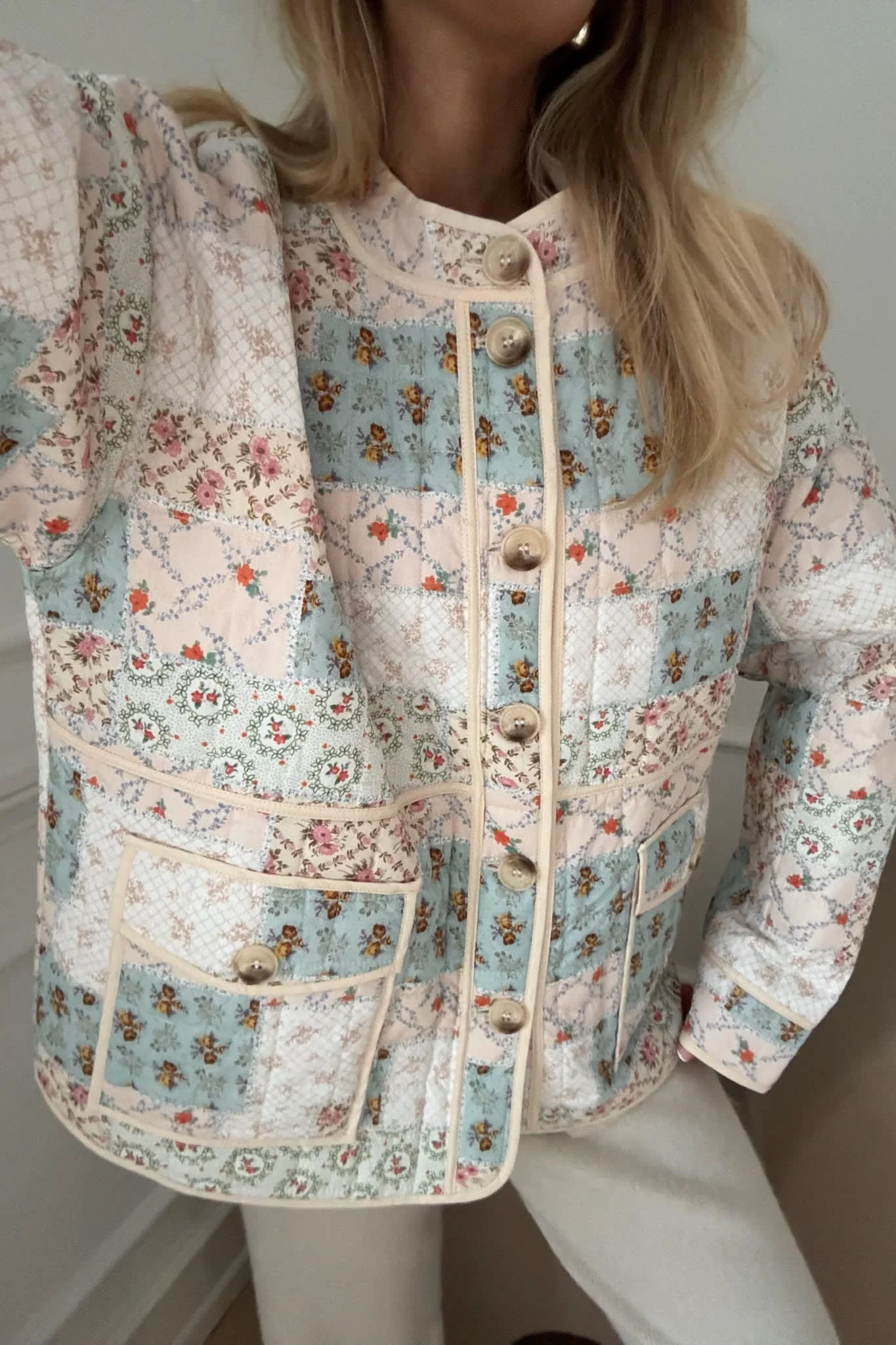 EmmyIC Quilted Jacket - Blue Multicolor Flower Print - Image 6