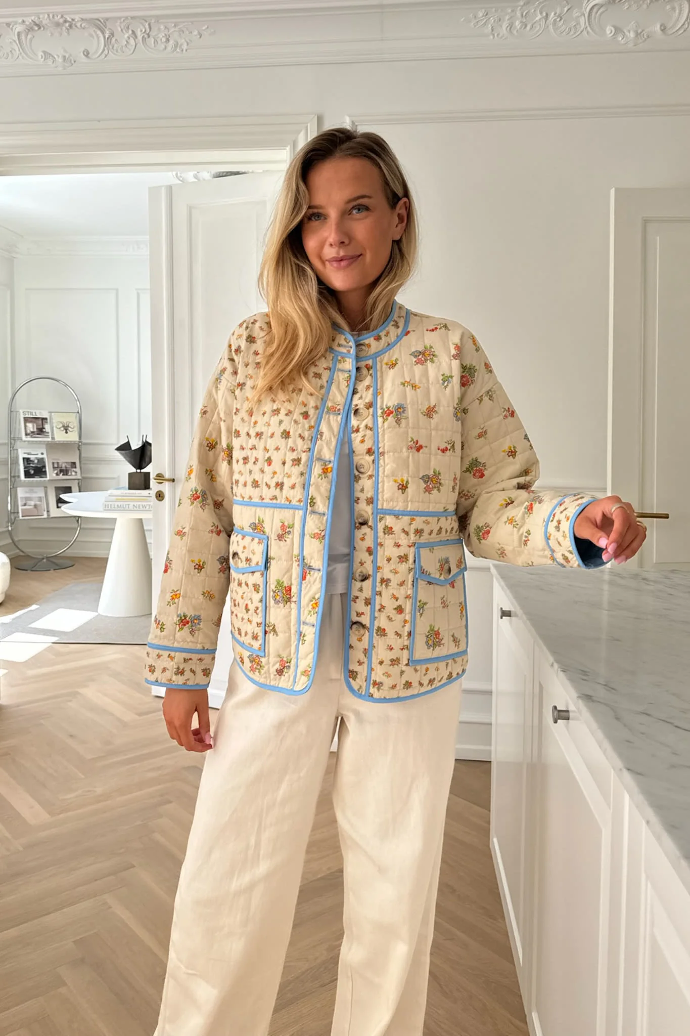 EmmyIC Quilted Jacket - Beige Multicolor Flower Print - Image 5