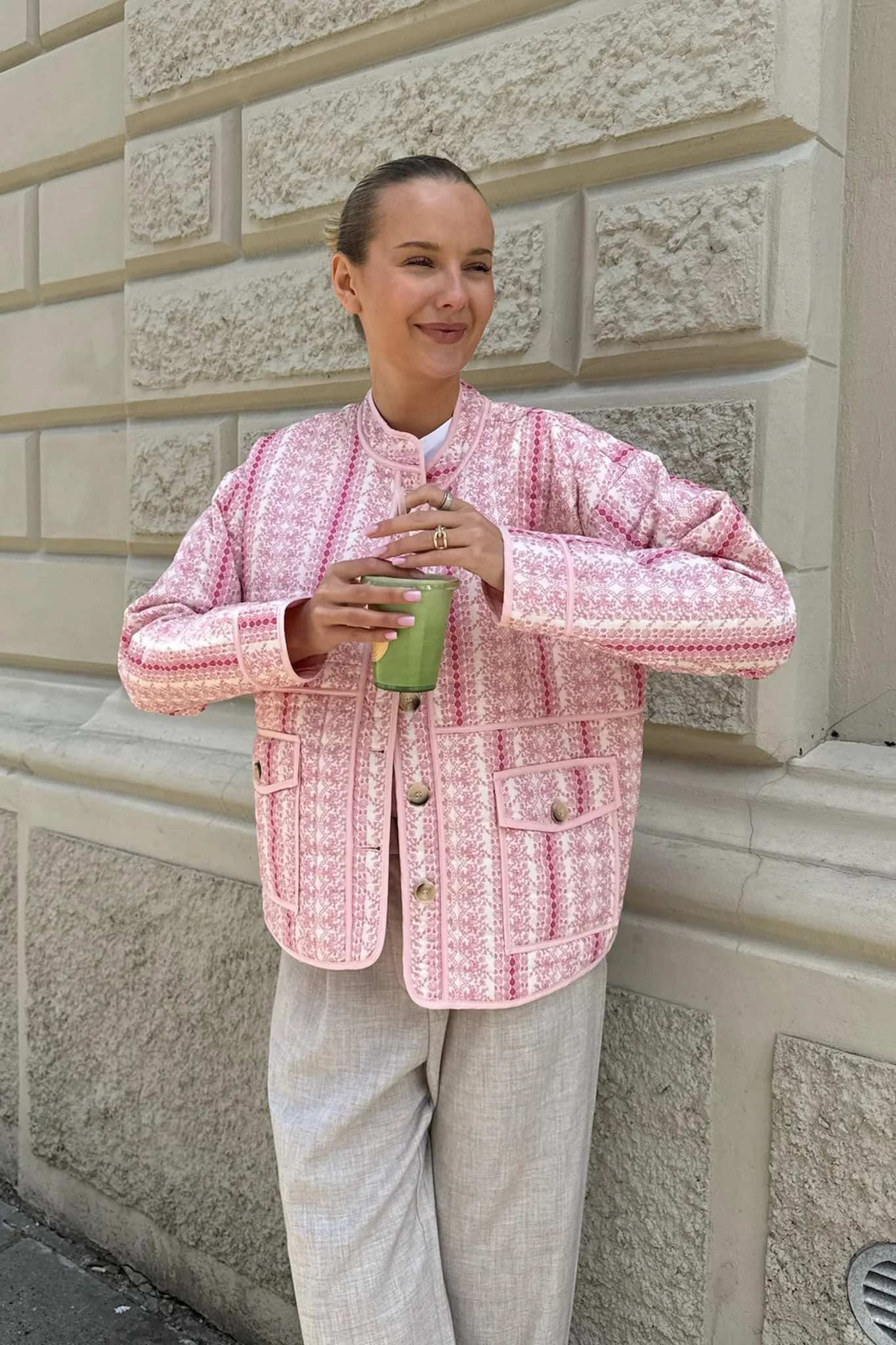 EmmyIC Quilted Jacket - Pink Flower Print - Image 3