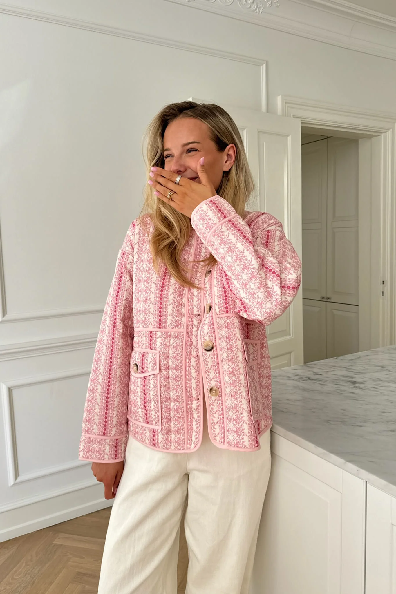 EmmyIC Quilted Jacket - Pink Flower Print - Image 5