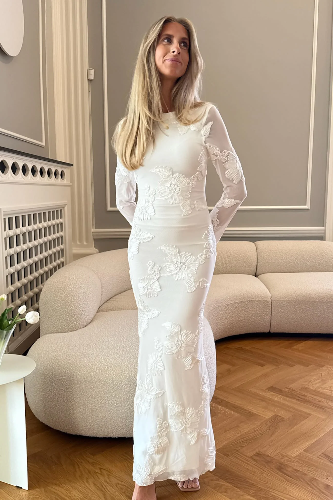 FloraIC Mesh Dress - White Flower - Image 5