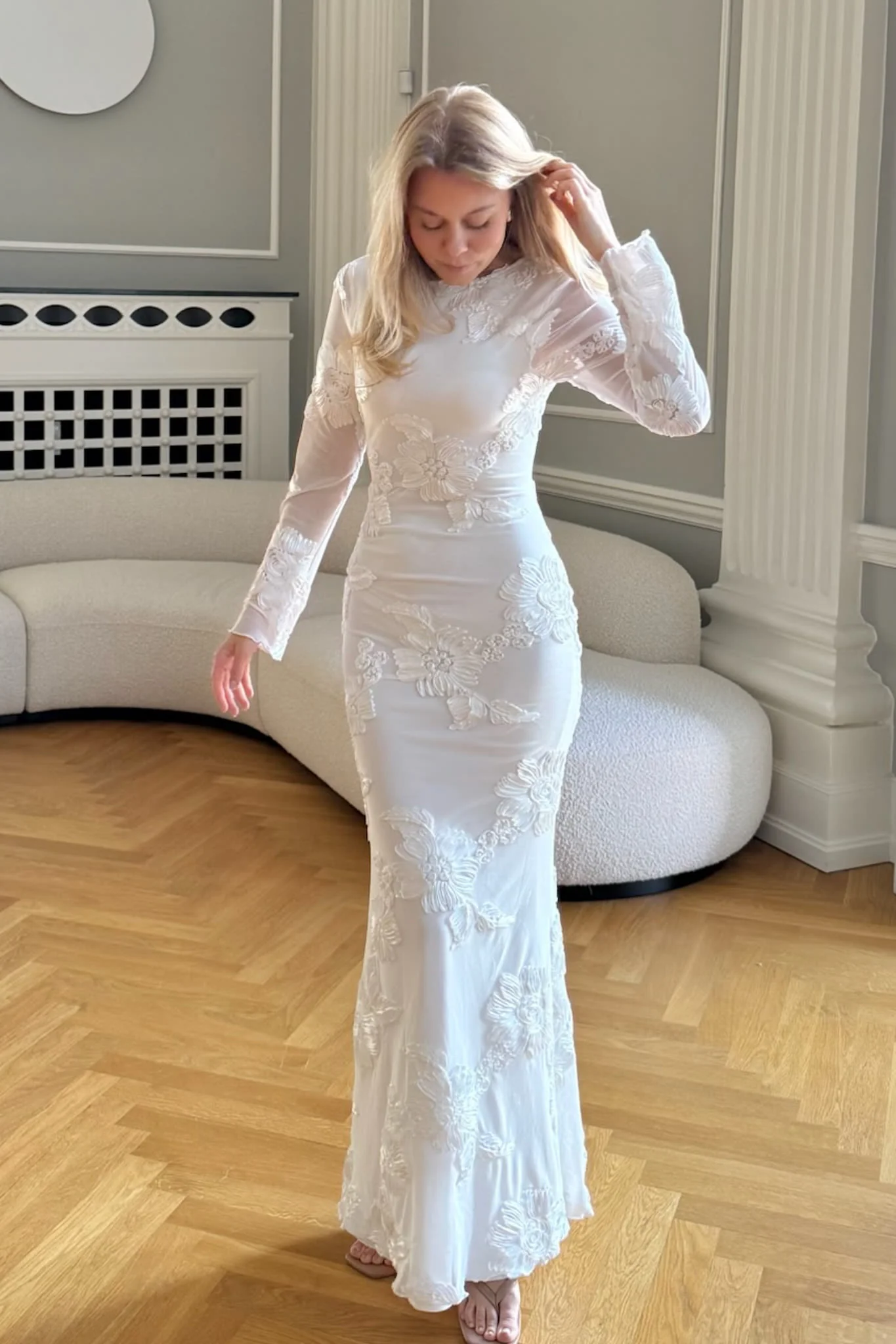FloraIC Mesh Dress - White Flower - Image 9