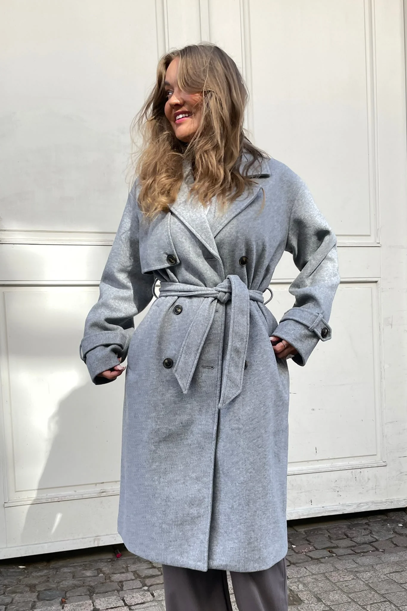 VMFortune Long Trench Coat - Light Grey Melange - Image 3