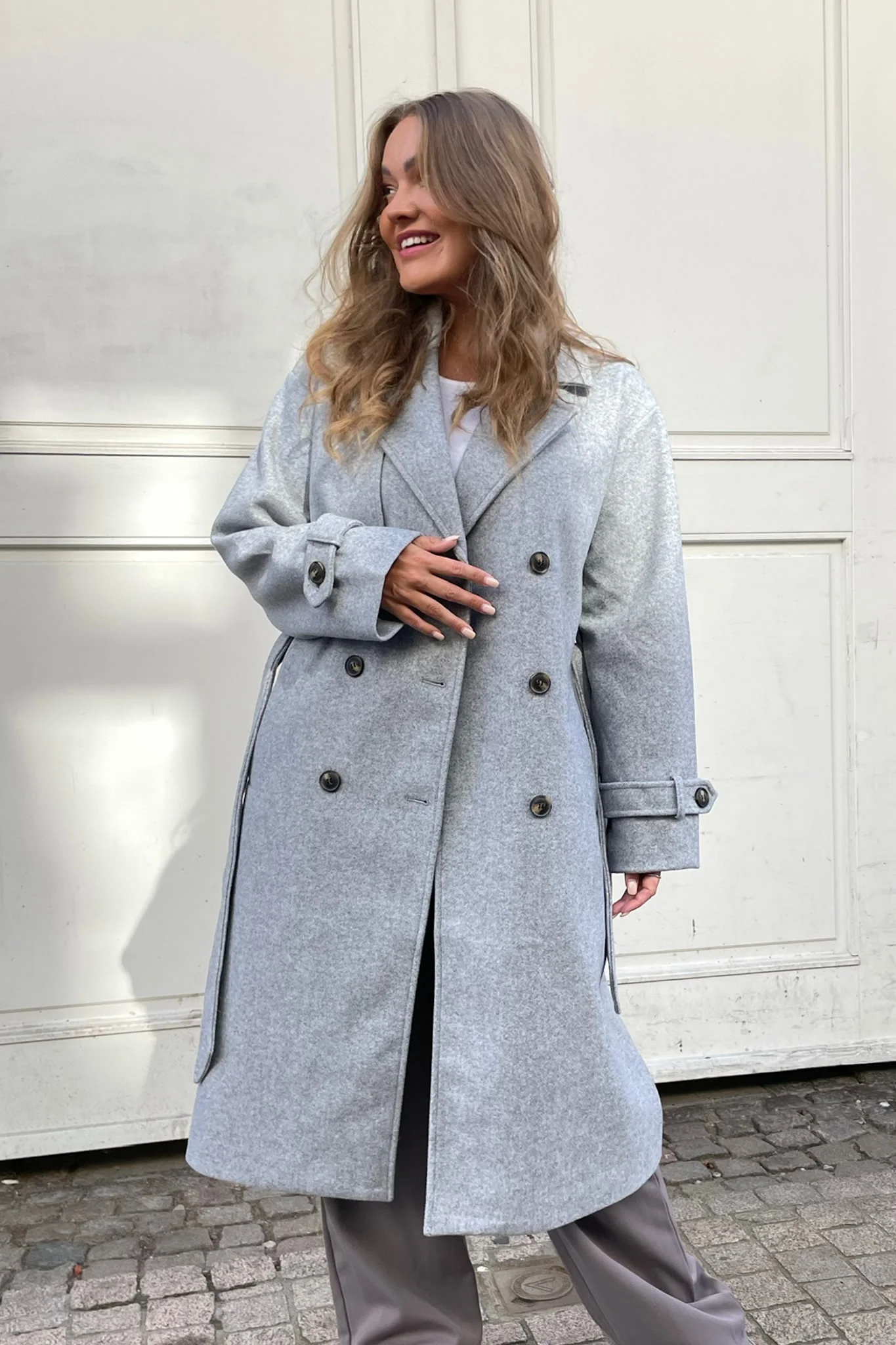 VMFortune Long Trench Coat - Light Grey Melange - Image 4