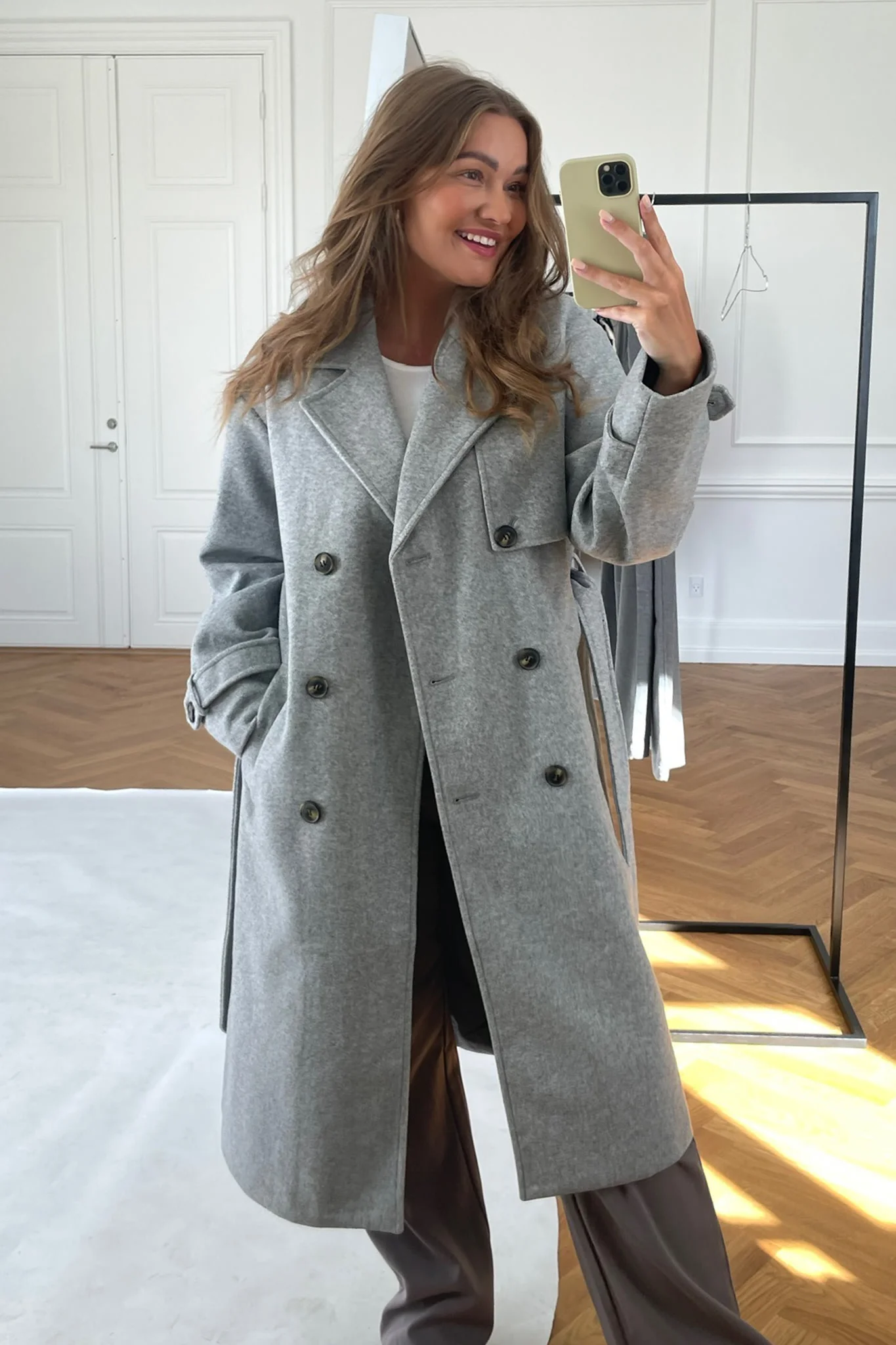 VMFortune Long Trench Coat - Light Grey Melange - Image 6
